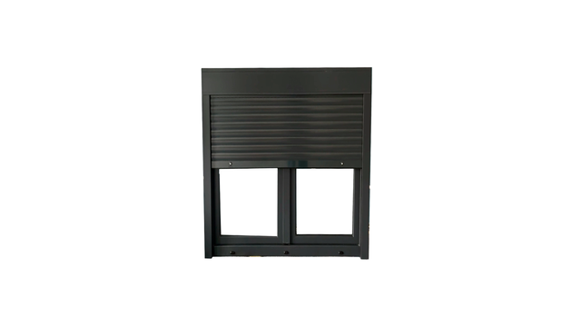 Janela oscilobatente de duas folhas em PVC 100x115 cm com estore cinza