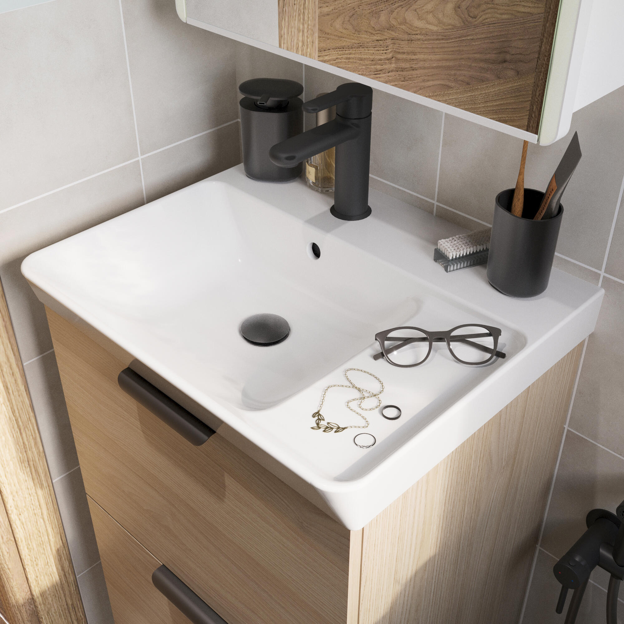 Lavatório de encastrar 50x42x15 cm branco Sensea Easy - 4