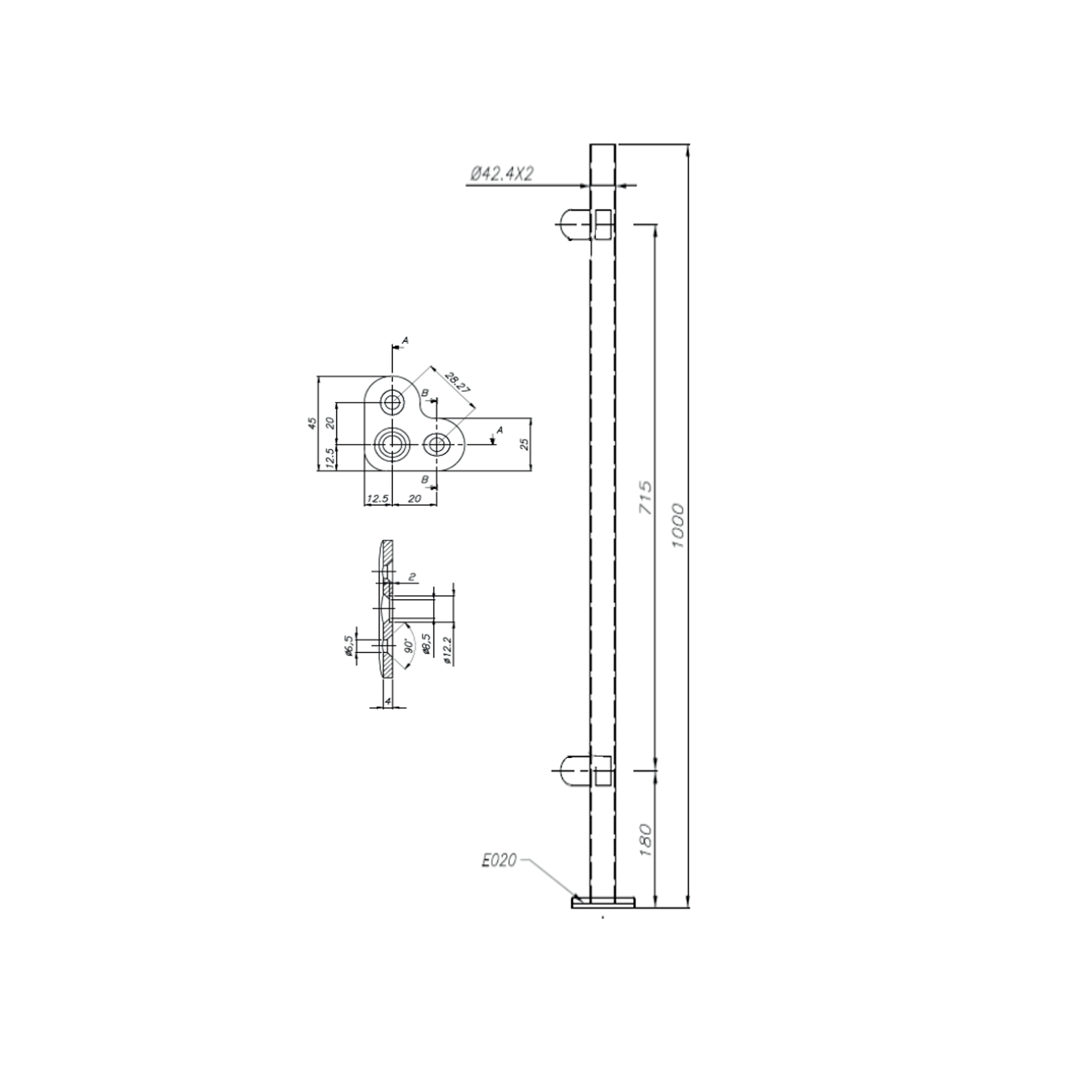 POSTE ANGULO ACERO INOXIDABLE PARA CRISTAL CON PLACA - 3