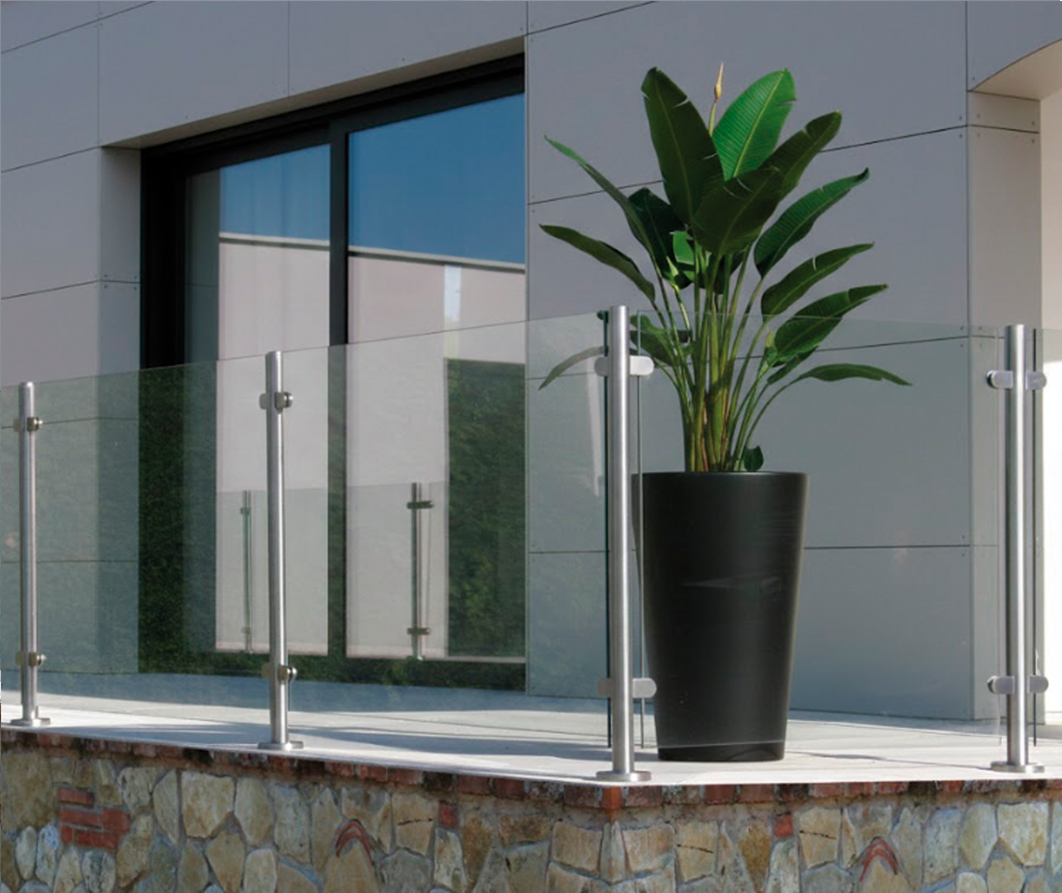 POSTE ANGULO ACERO INOXIDABLE PARA CRISTAL CON PLACA - 2