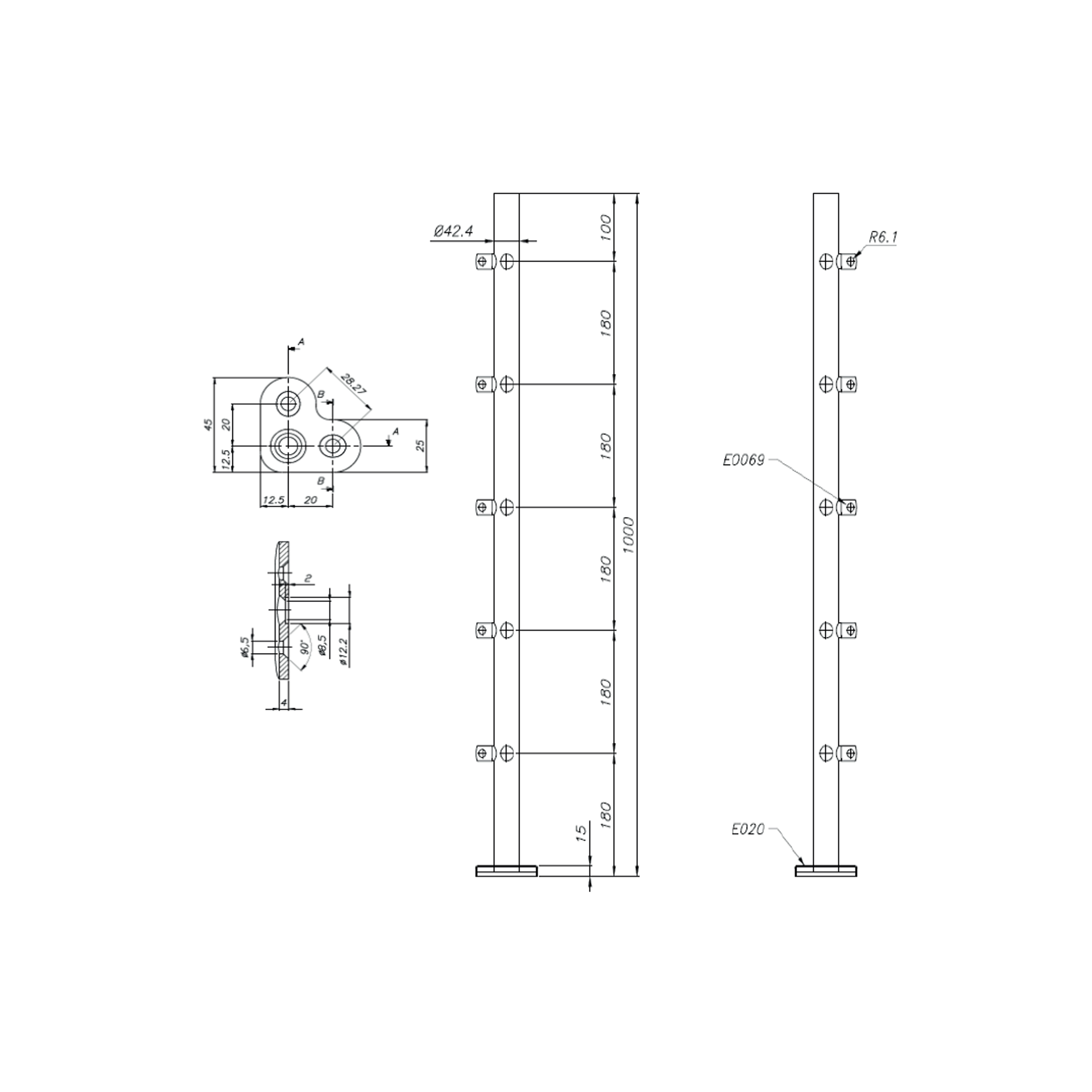POSTE ANGULO ACERO INOXIDABLE PARA VARILLA - 3