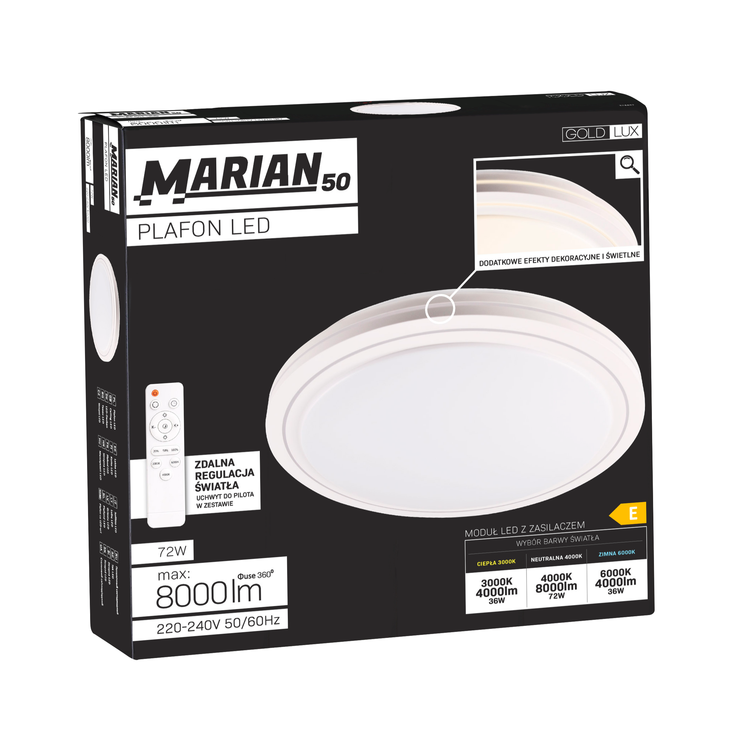 Plafon LED do łazienki Marian z pilotem 72 W 8000 lm regulacja barwy światła 50 cm biały IP44 Goldlux - 10