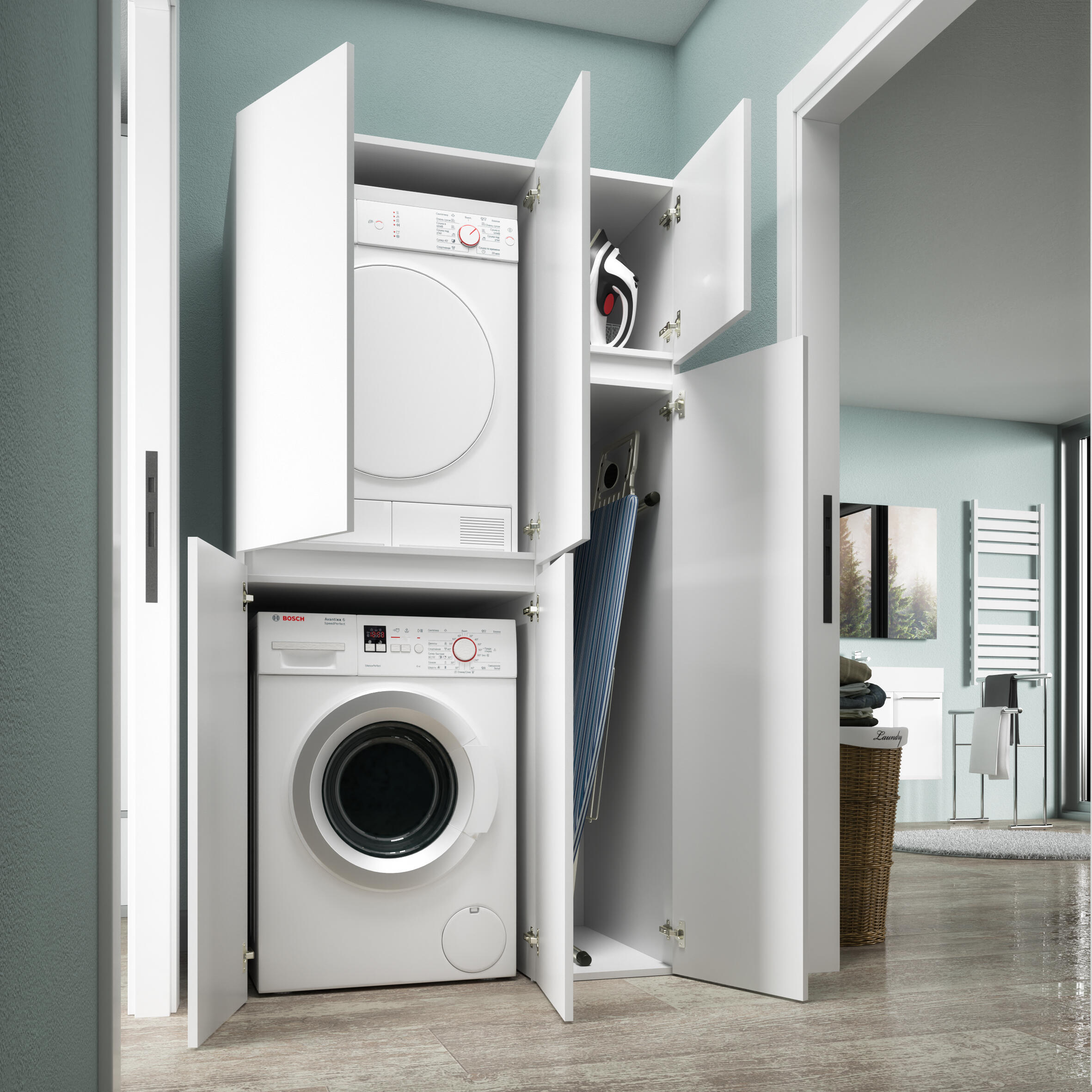 Mobile lavanderia Lava e Asciuga 4 ante in truciolare bianco P 69 x L 70 x H 195 cm - 2