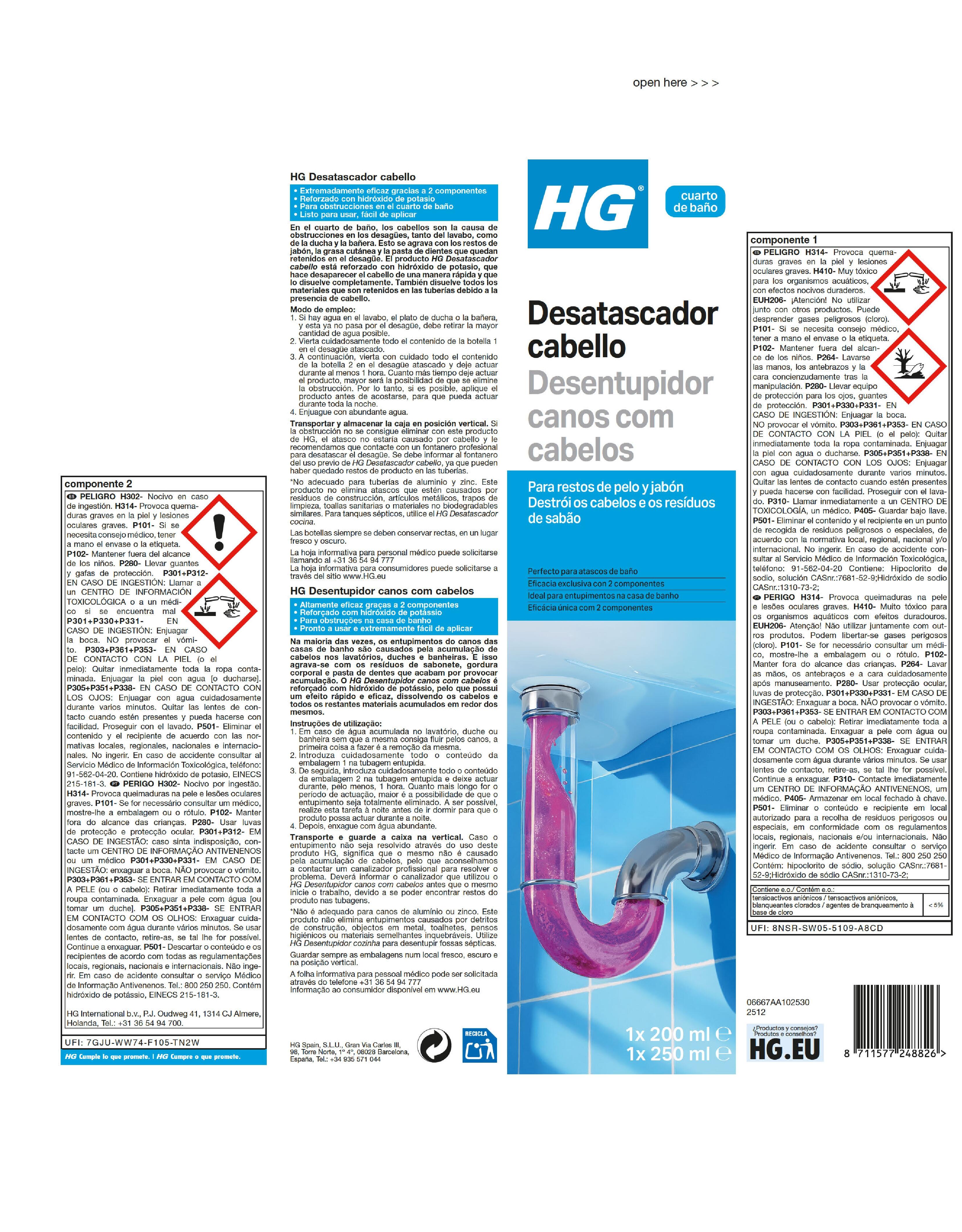 Desatascador de cabello HG 250ml - 2