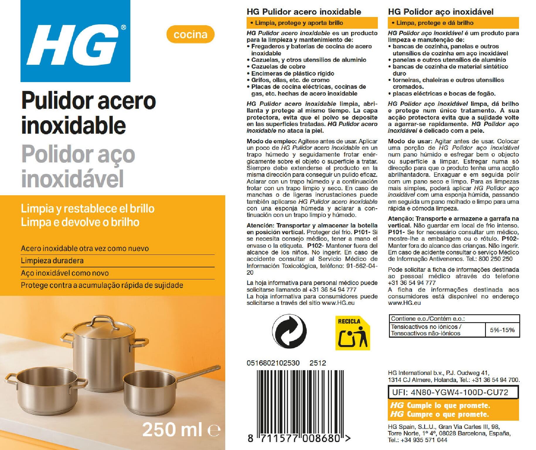 Limpiador acero inoxidable HG 250 ml - 2