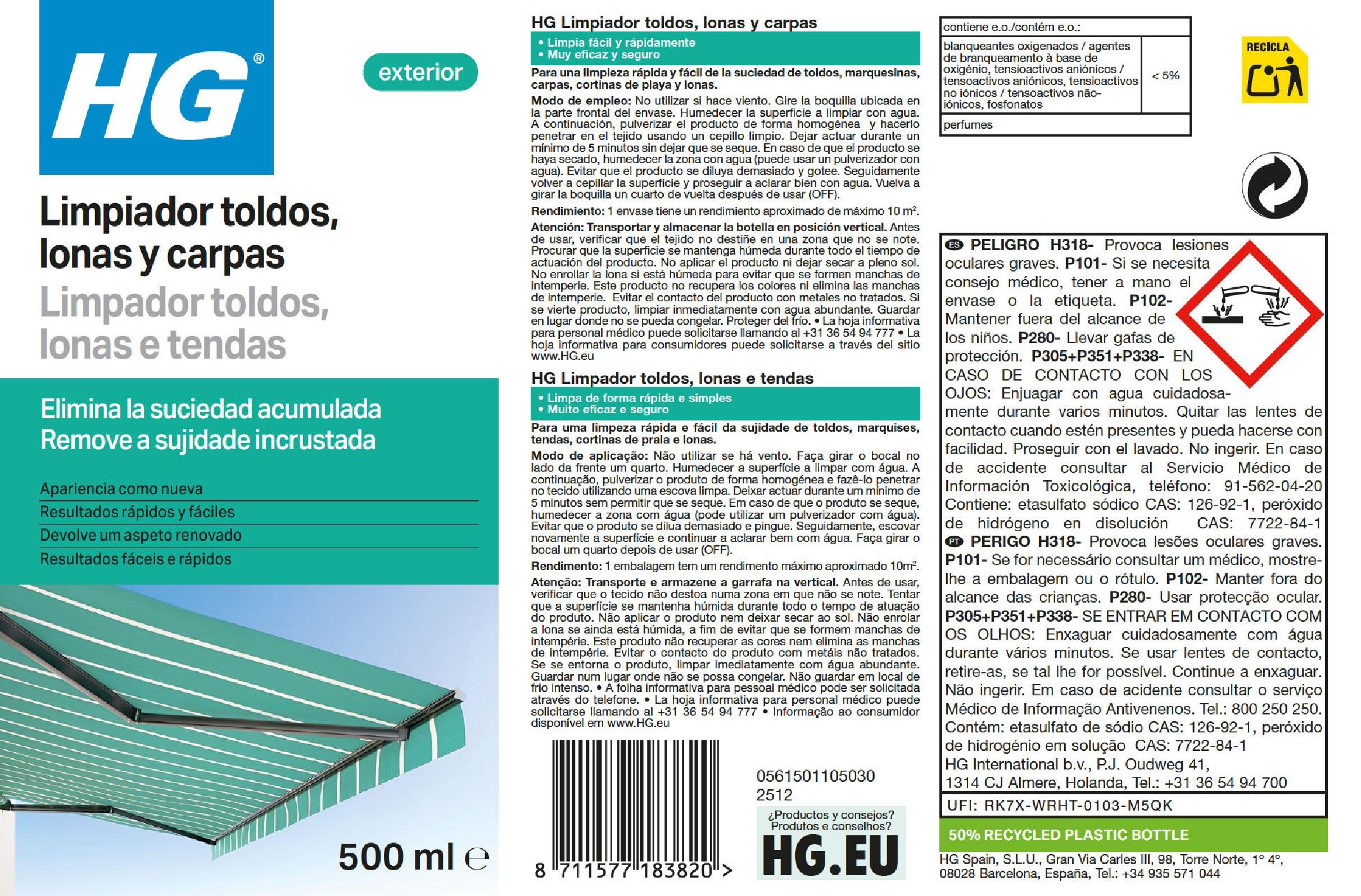 Produto de limpeza para lonas, toldos e tendas 0.5l HG - 5