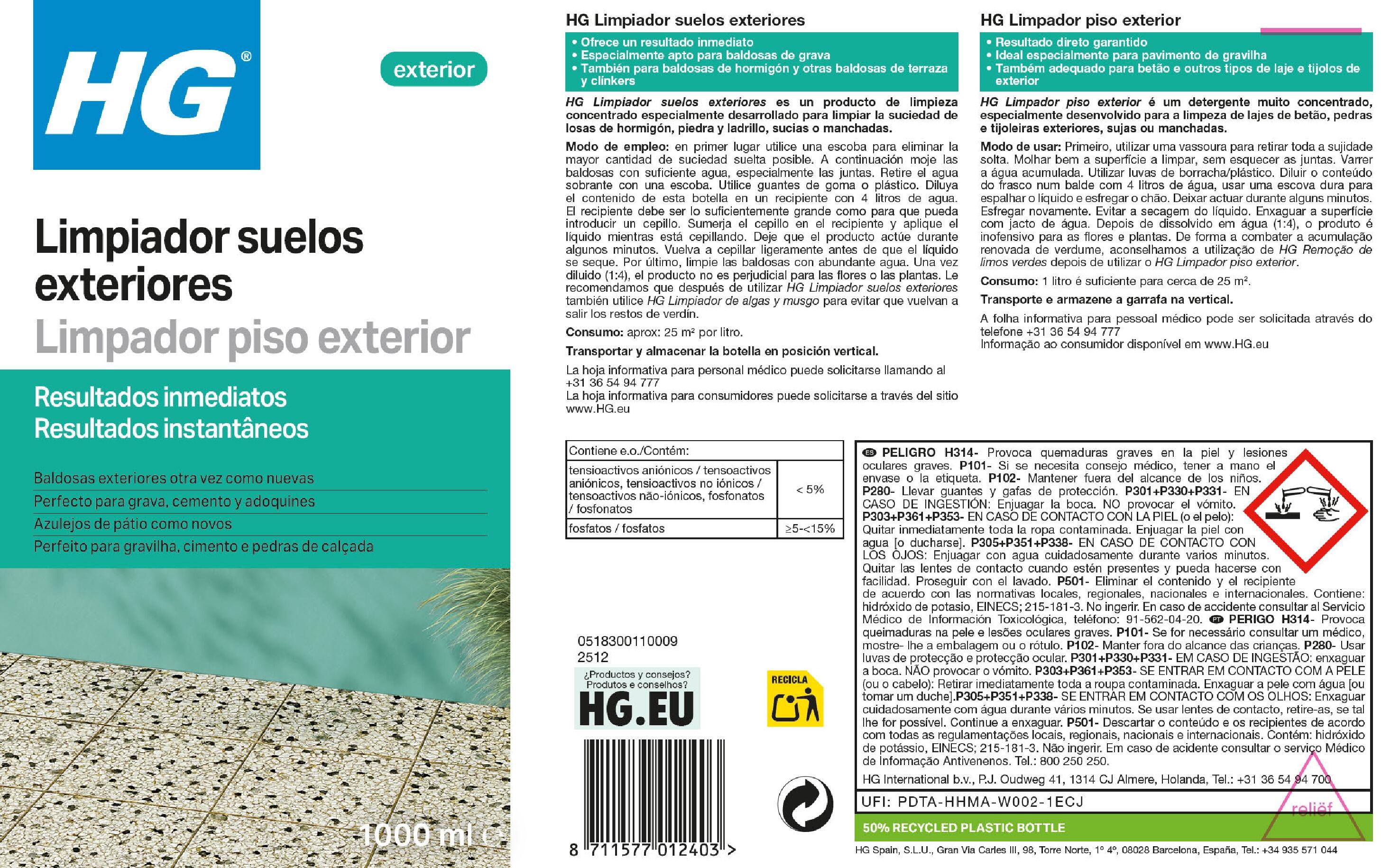 Limpiador potente para suelos exteriores HG de 1L - 3