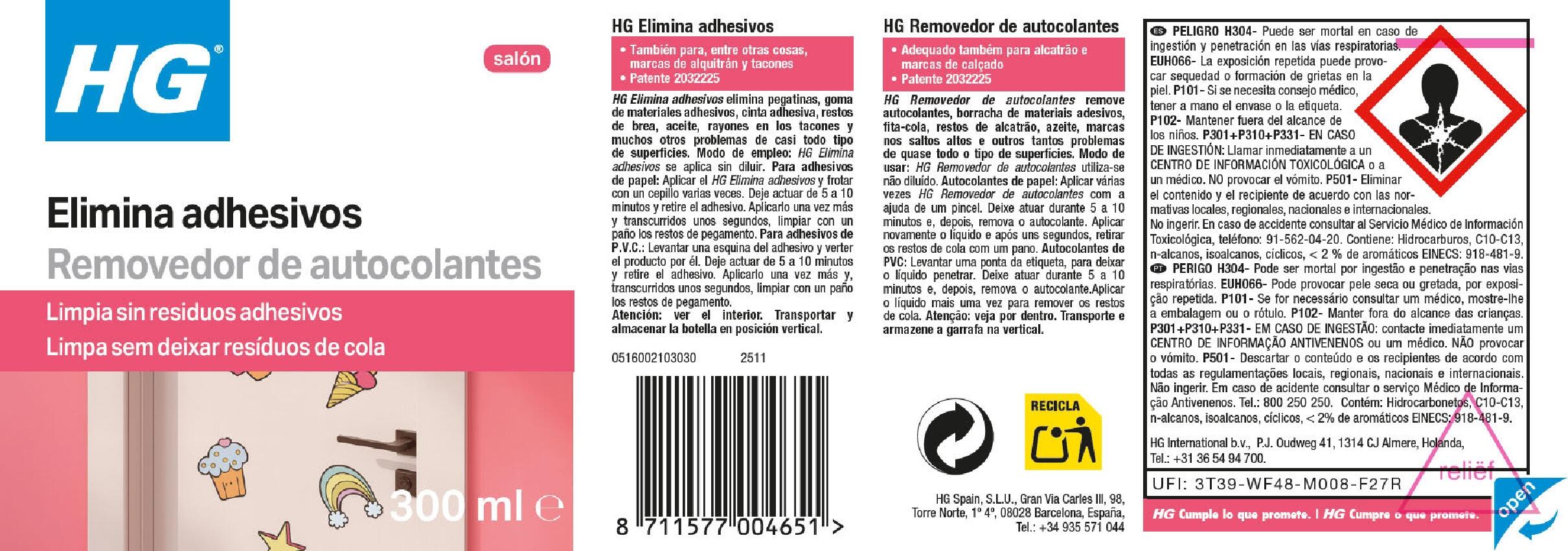 Quita adhesivo profesional HG 0,25L - 3