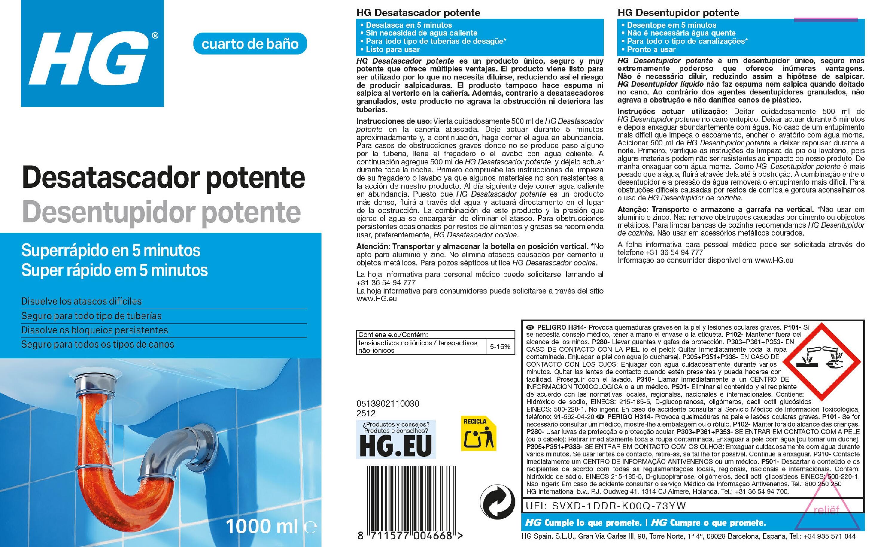 Desatascador de tuberías HG 1L - 4