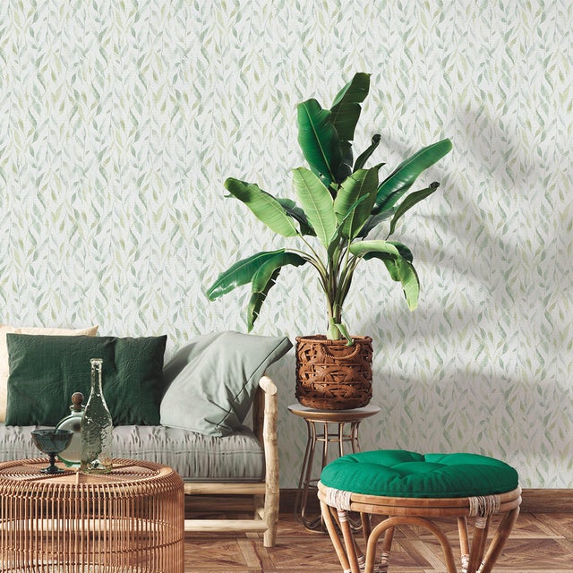 Adhesivo decorativo en rollo PVC Botánico Plantas o Floral Arpillera Sauce color verde gris mate. De 0.90 x 2.80 m. Recomendado: para decorar una pared o un objeto. LHD