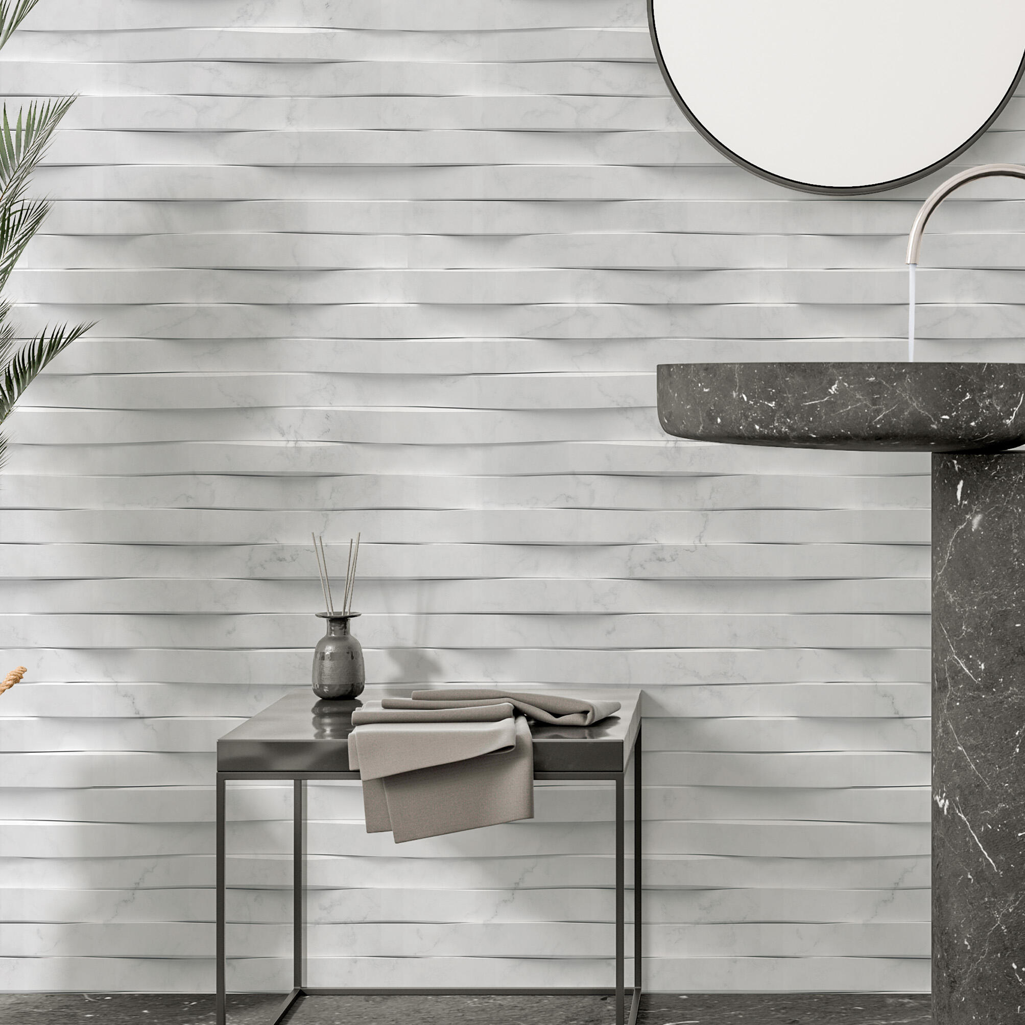 Papel pintado vinilo adhesivo Imitación material Carrara blanco  LHD 65cmx2.8m superlavable. Apto para cocinas o baños - 2