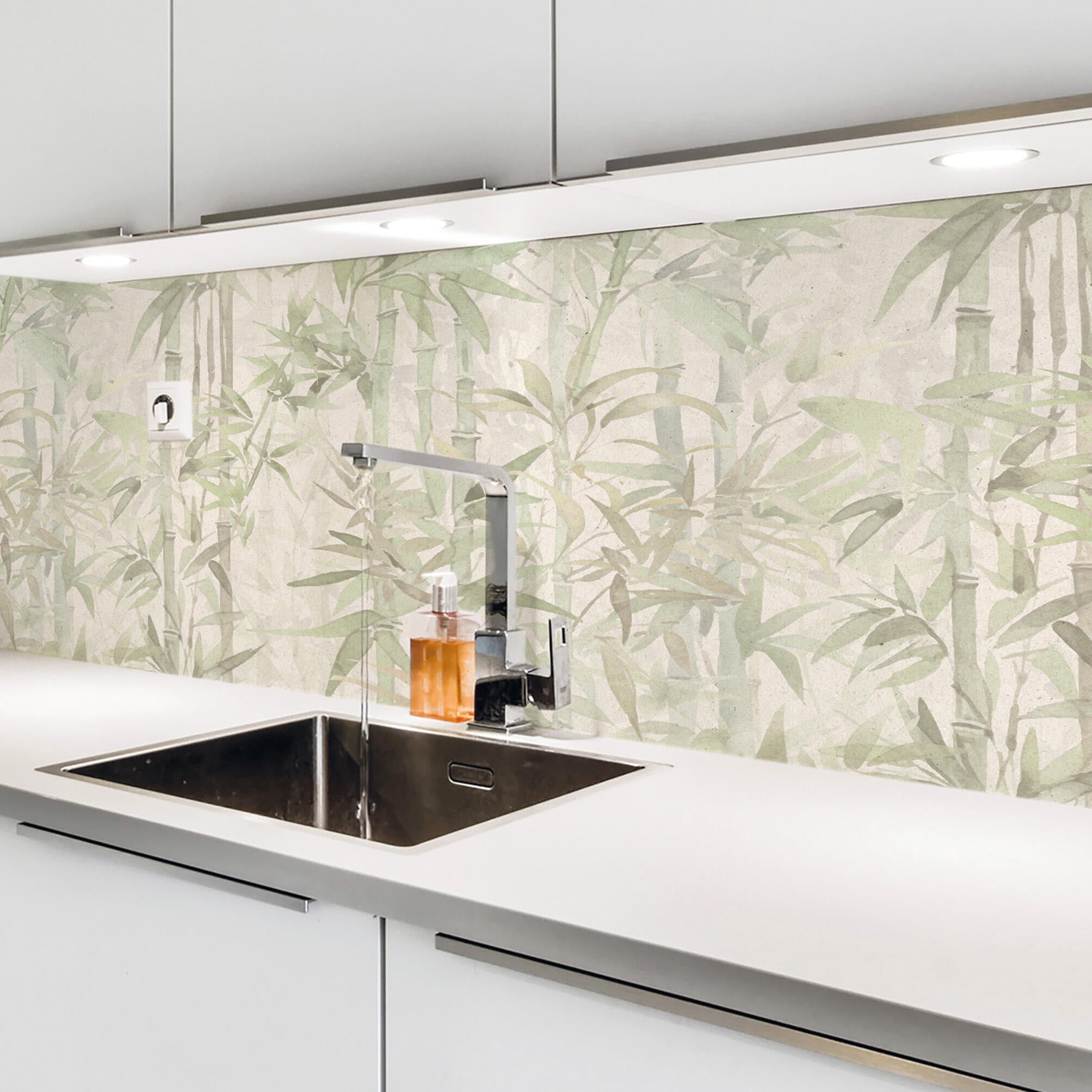 Papel pintado vinilo adhesivo Imitación material Bamboo light verde  LHD 65cmx2.8m superlavable. Apto para cocinas o baños - 2