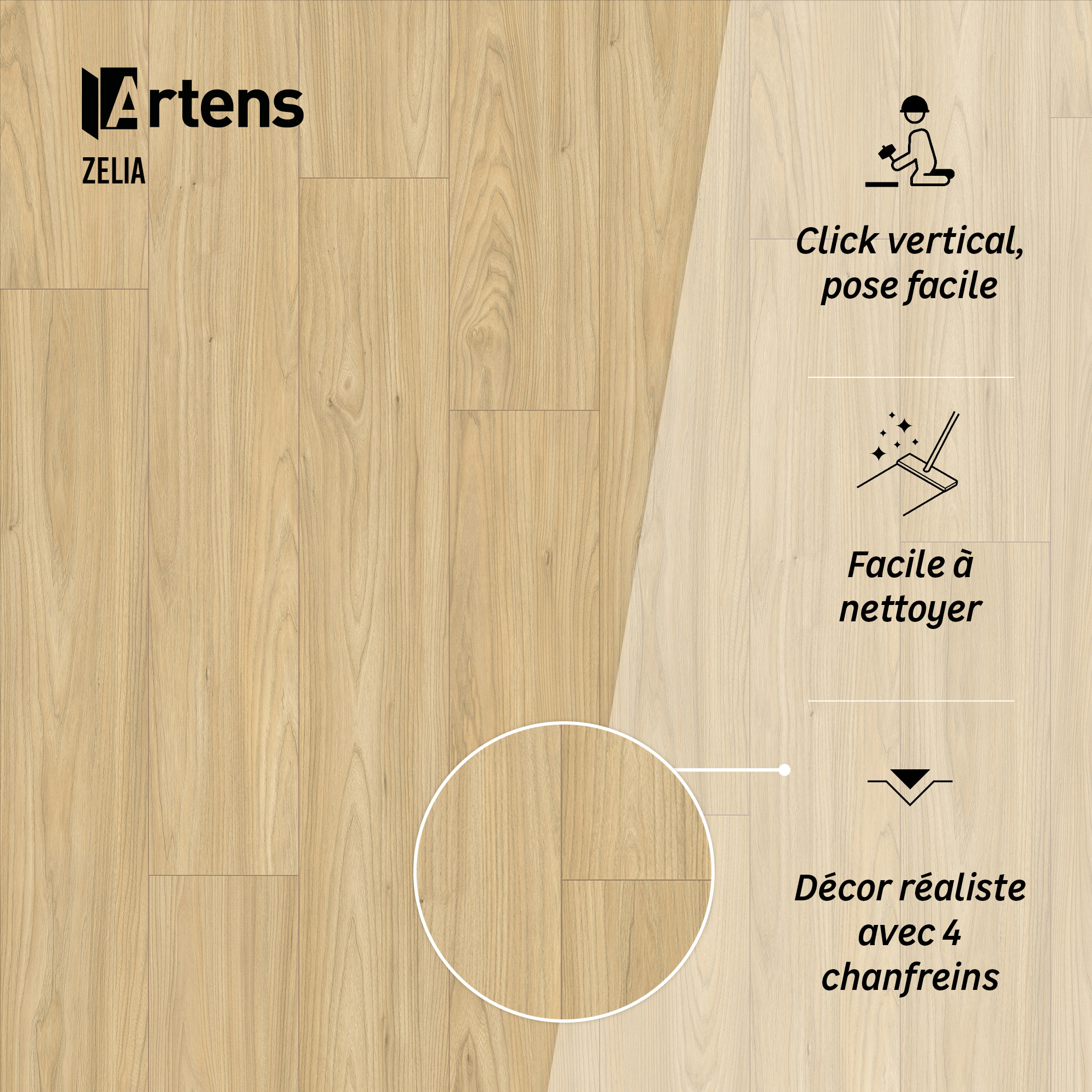 Pavimento flutuante laminado Zelia resistente à água 24h superior 8 mm Artens - 10