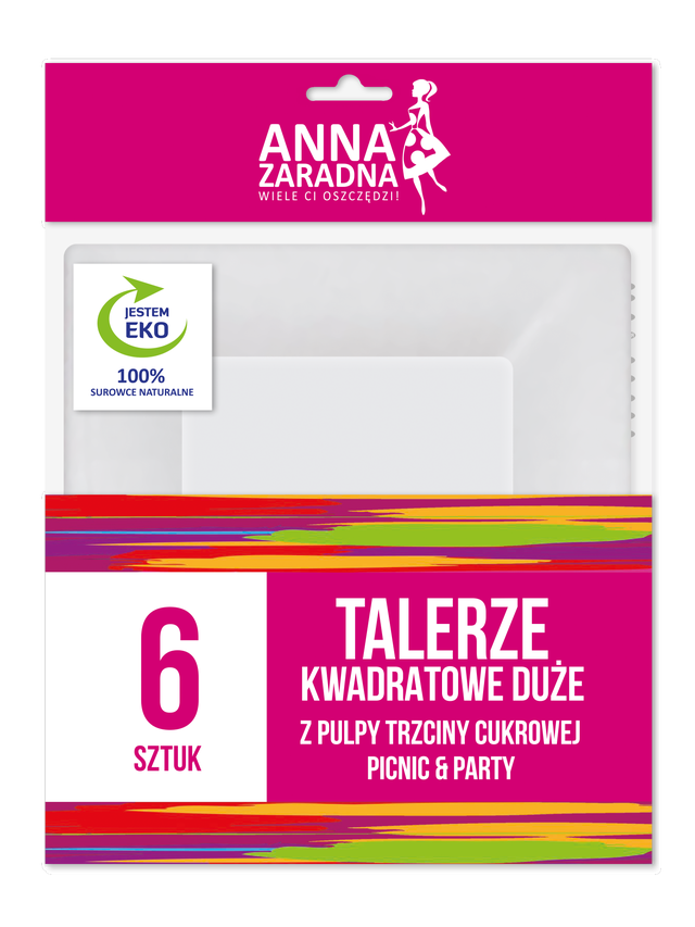 Talerze jednorazowe z trzciny cukrowej duże 6 szt. 26 cm białe Anna Zaradna