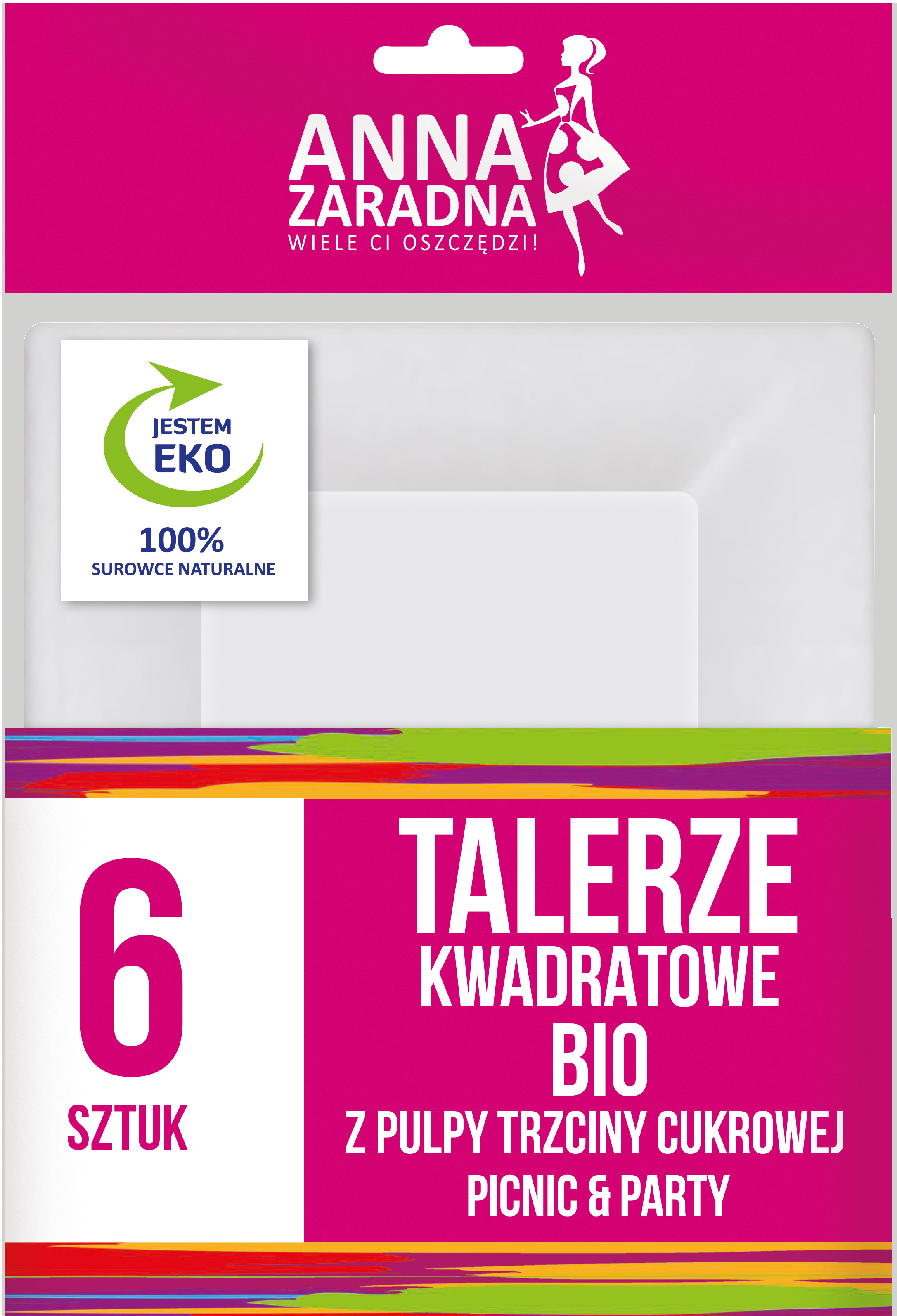 Talerze jednorazowe z trzciny cukrowej 6 szt. 20 cm białe Anna Zaradna