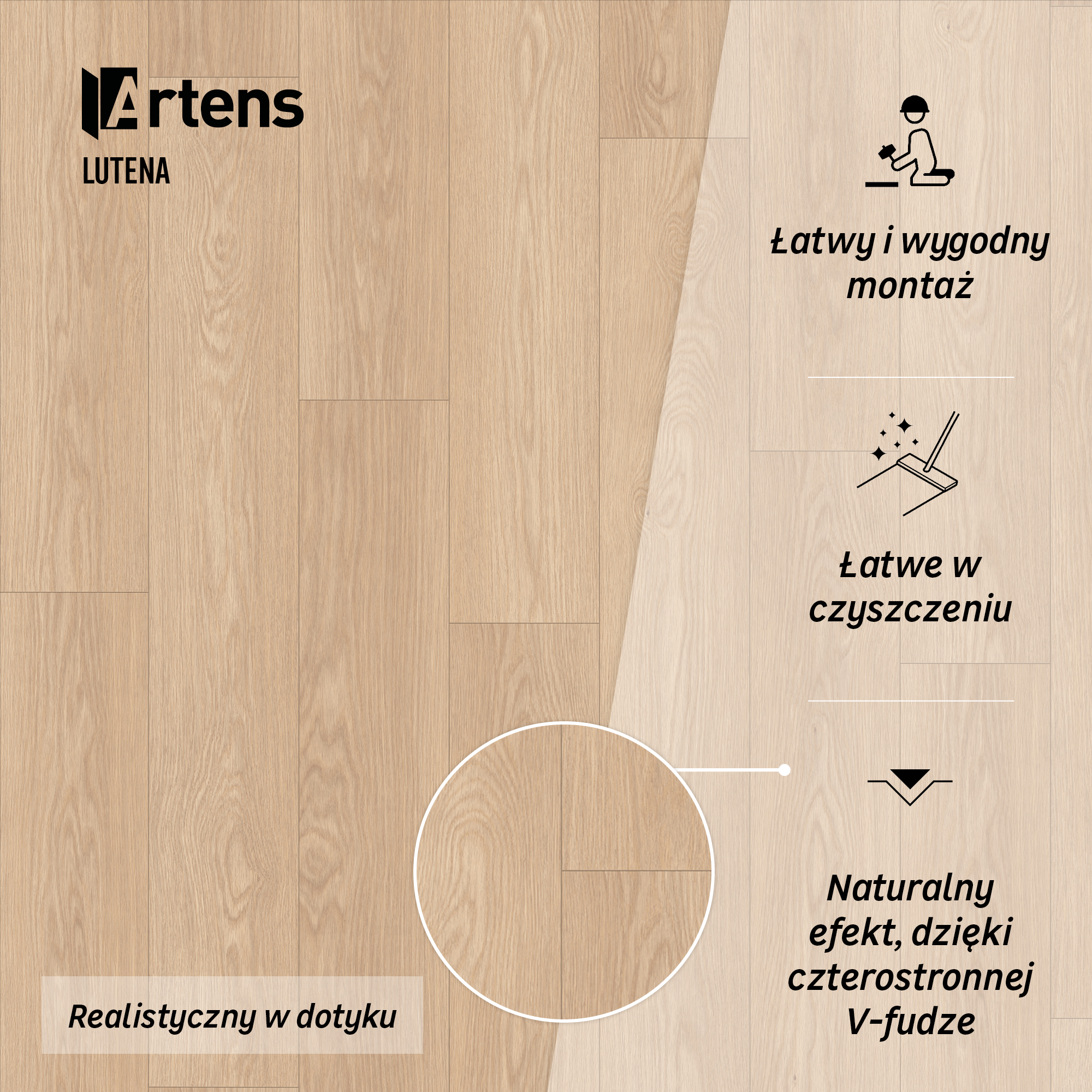 Panele podłogowe laminowane wodoodporne AC5 8 mm Artens Lutena naturalne drewno - 5