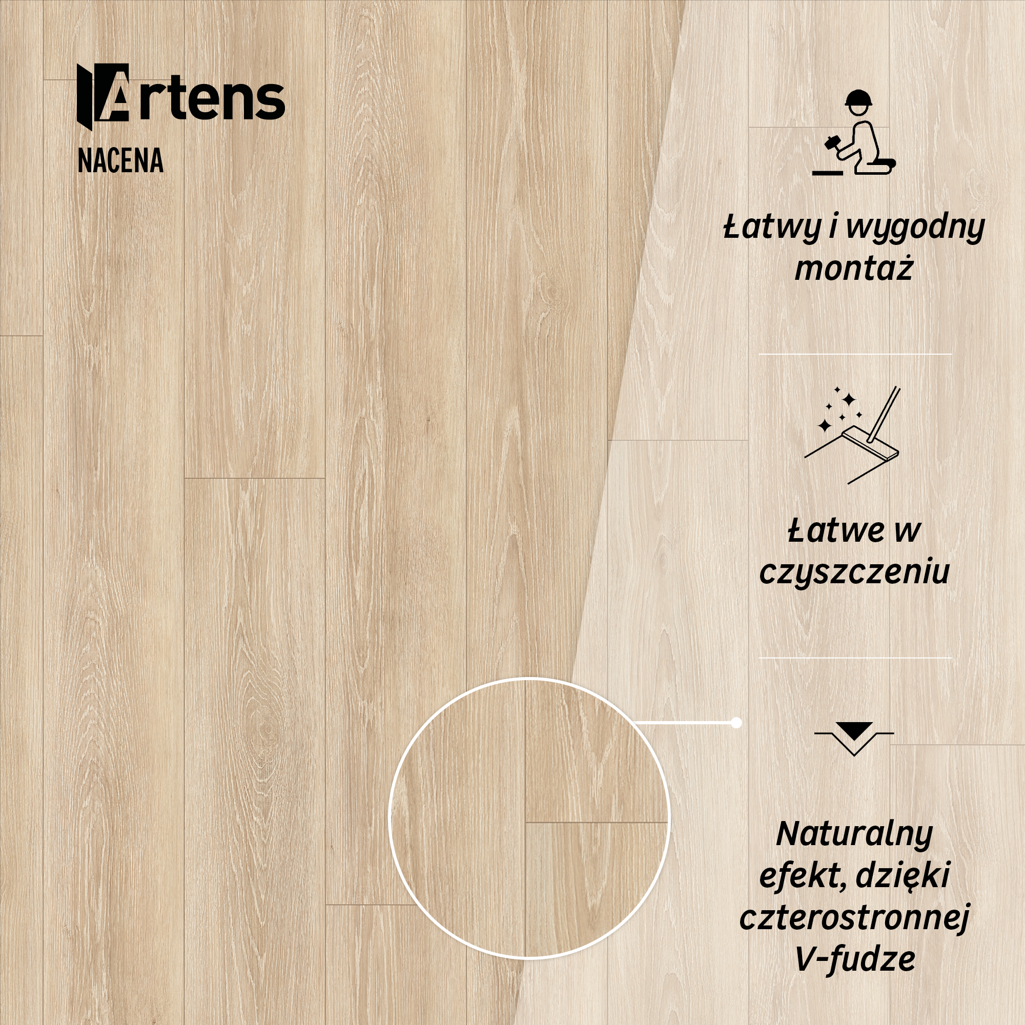 Panele podłogowe laminowane wodoodporne Artens AC4 8 mm Nacena naturalne drewno - 7