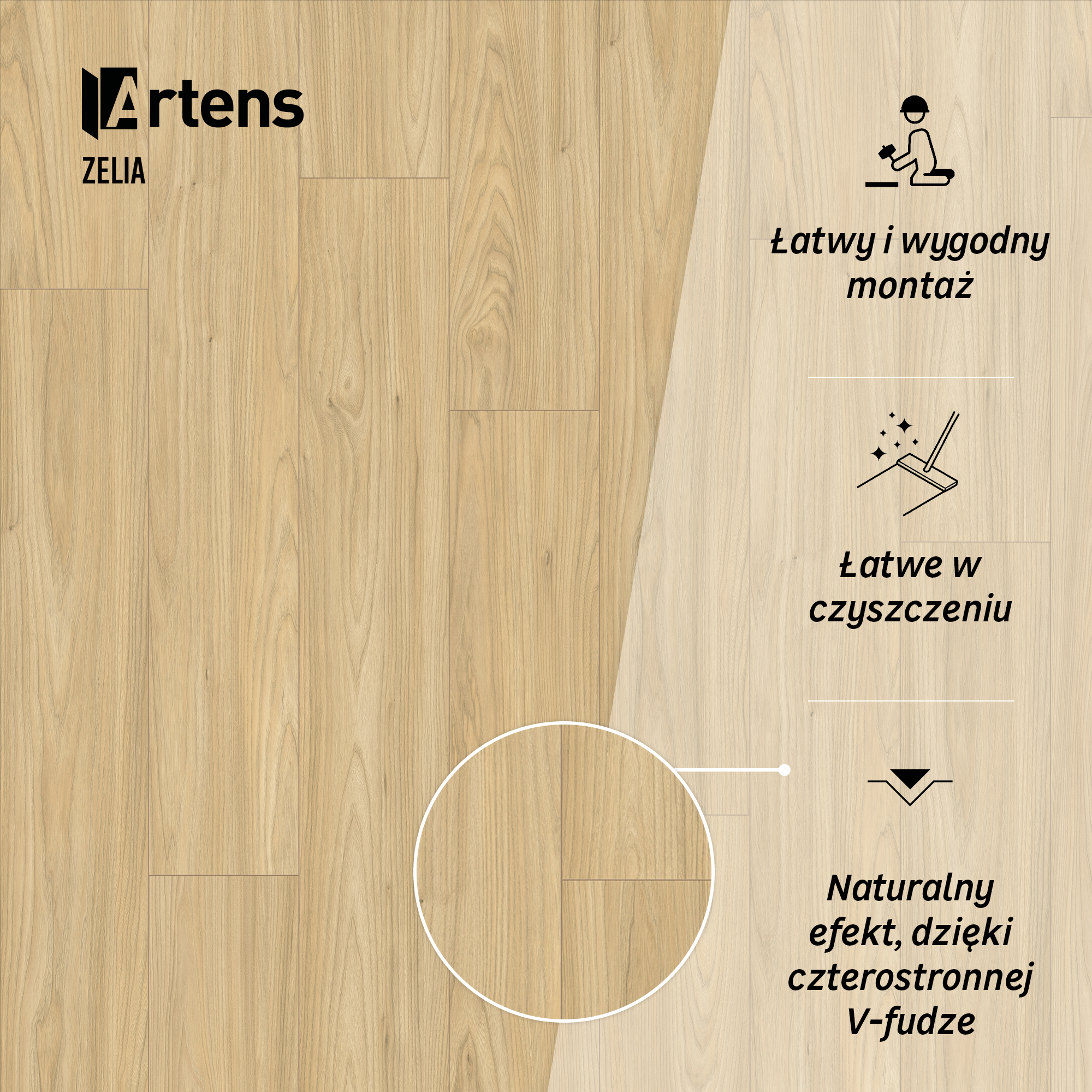 Panele podłogowe laminowane wodoodporne Artens AC5 8 mm Zelia naturalne drewno - 8