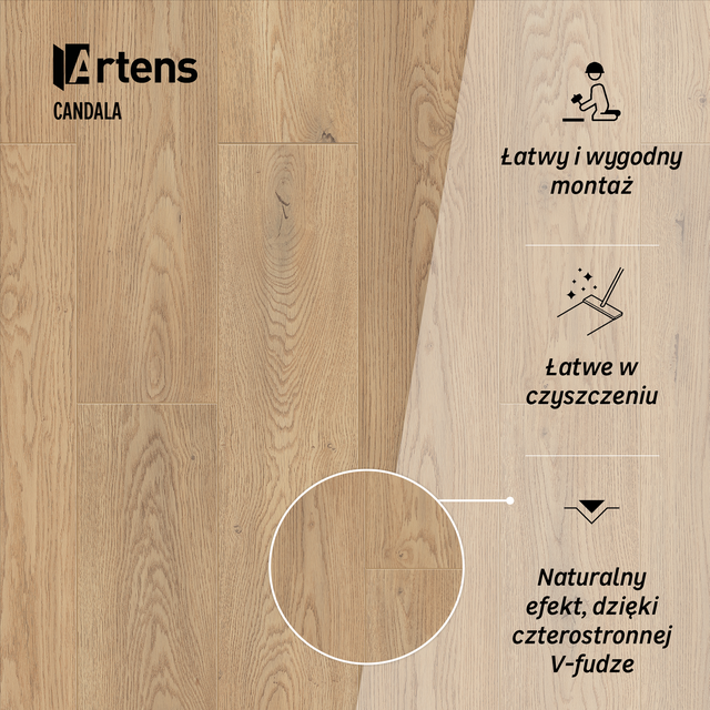 Panele podłogowe laminowane wodoodporne AC5 8 mm Artens Candala naturalne drewno