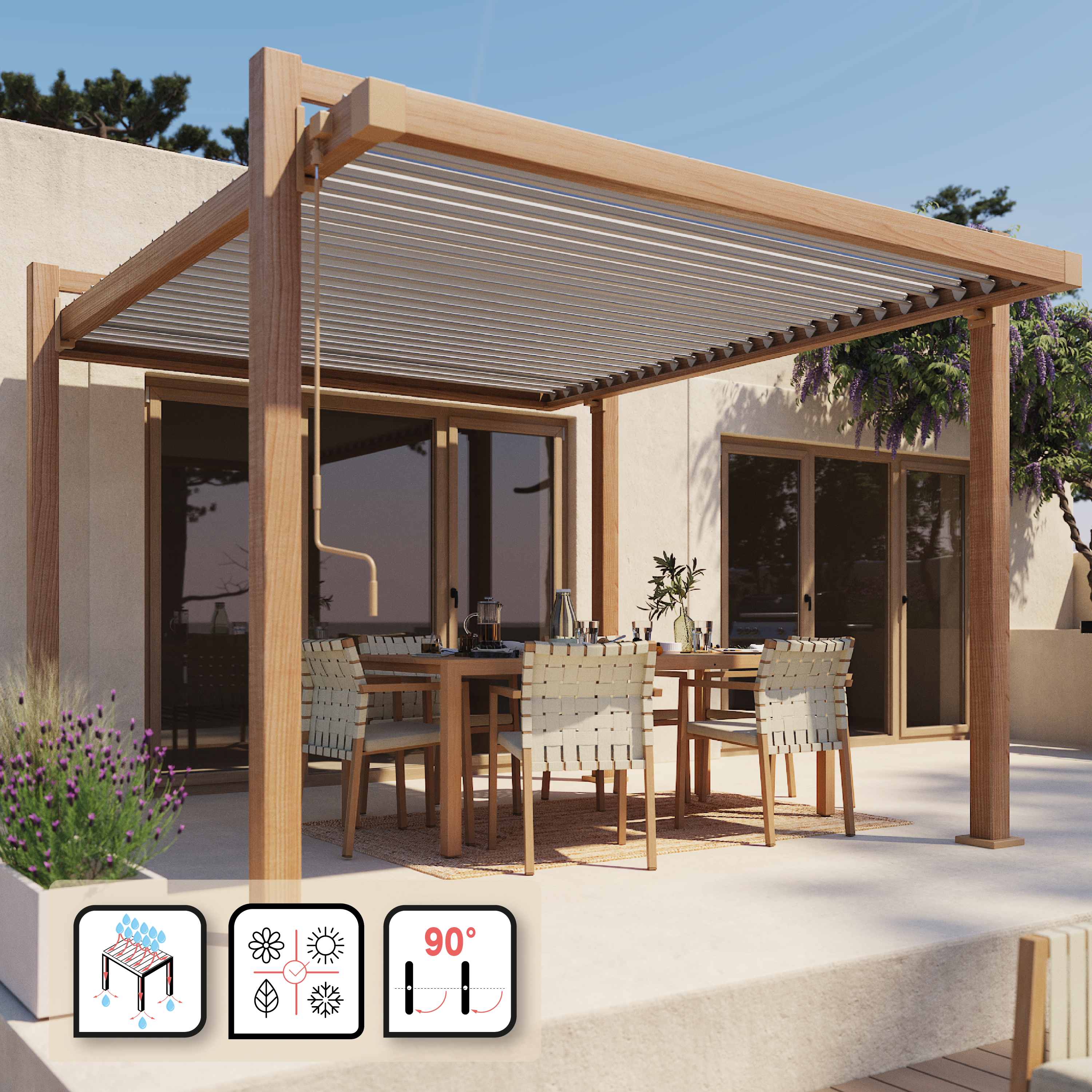 Pergola bioclimatica 320x358 cm in alluminio, effetto legno - Clima Odyssea NATERIAL - 2