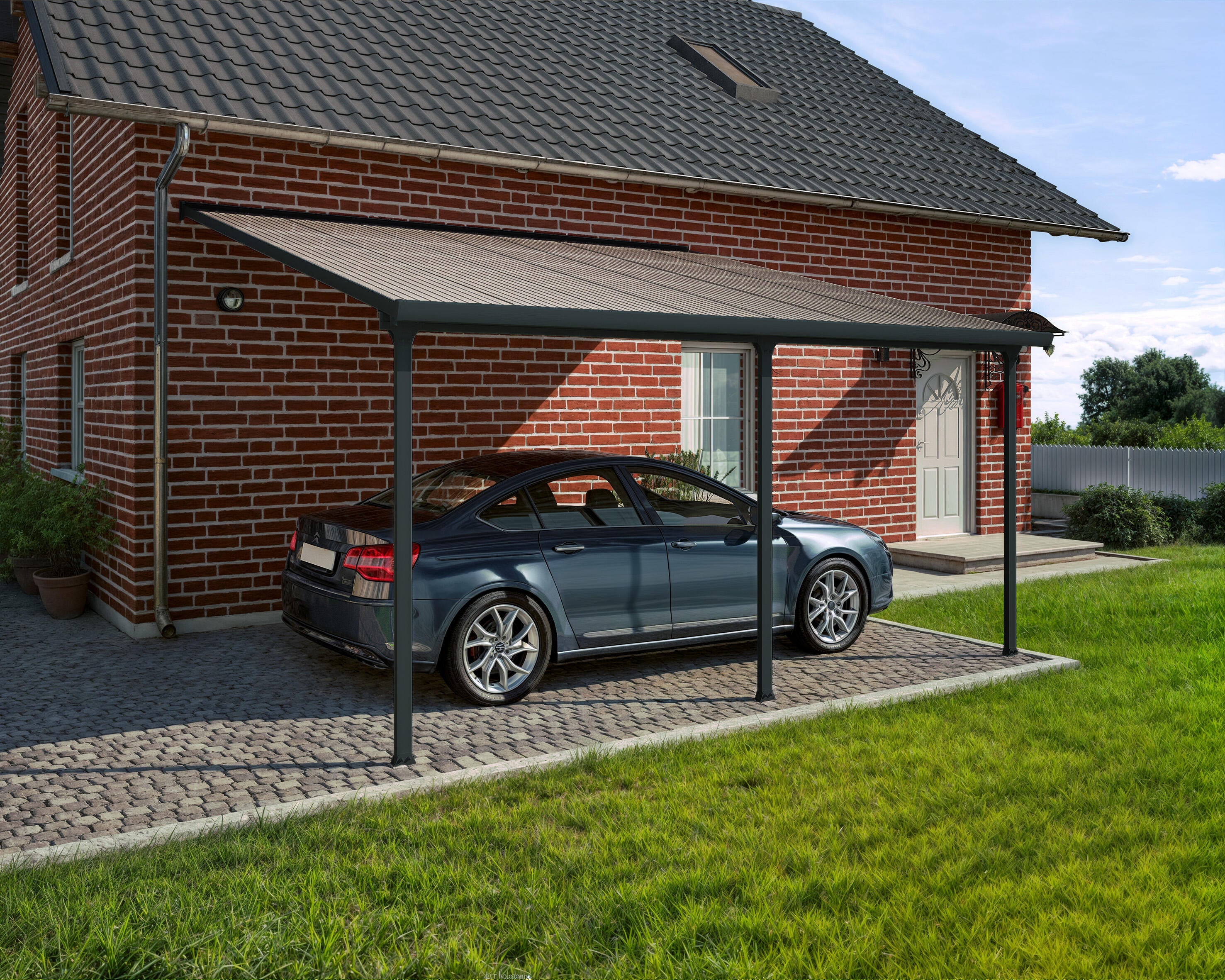pergola bioclimatica de aluminio canopia by palram feria gris oscuro de 300 x 300 x 305 cm
