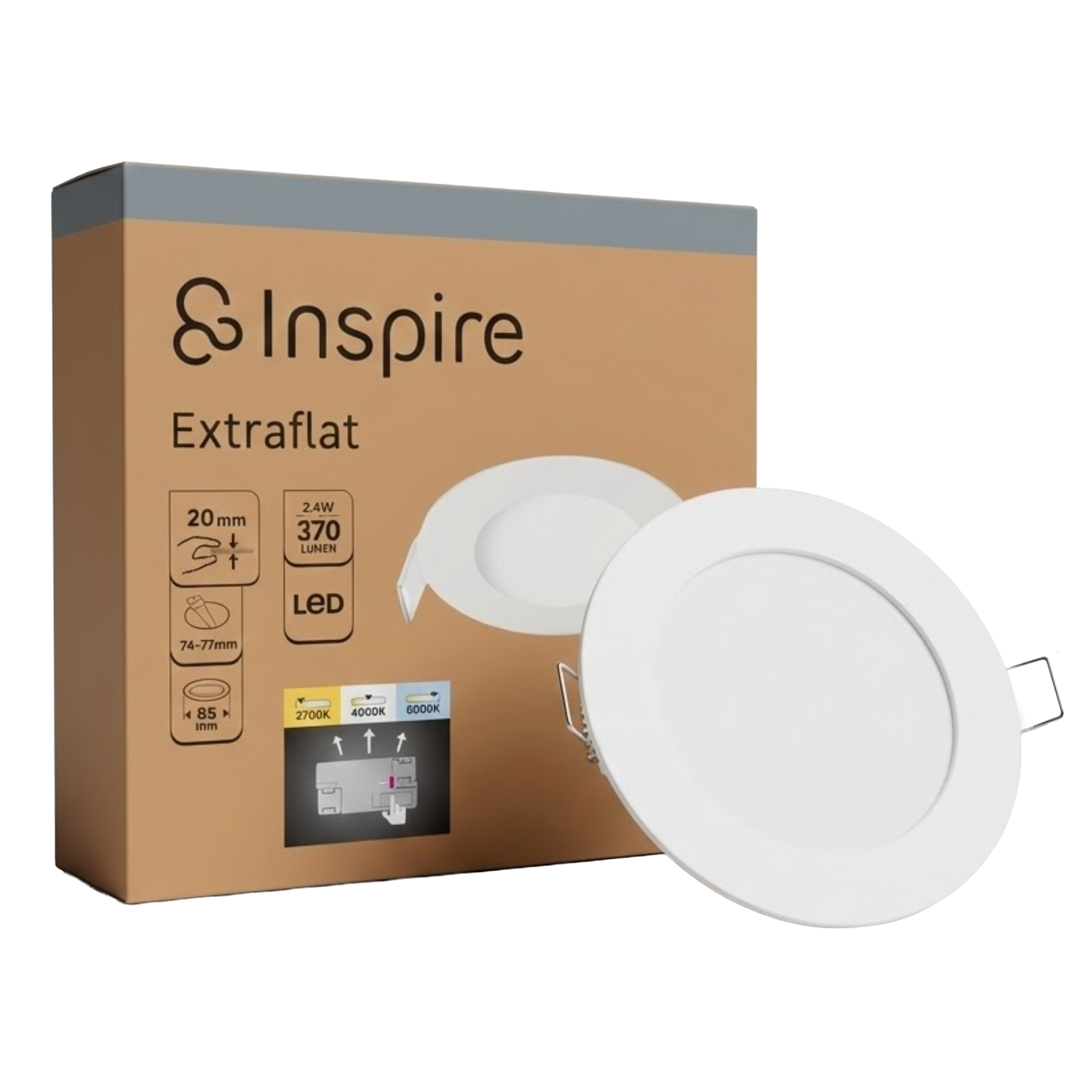 Oprawa wpuszczana oczko Extraflat LED 370 lm 2.4W barwa od ciepłej do zimnej 8.5 cm biała IP20 Inspire