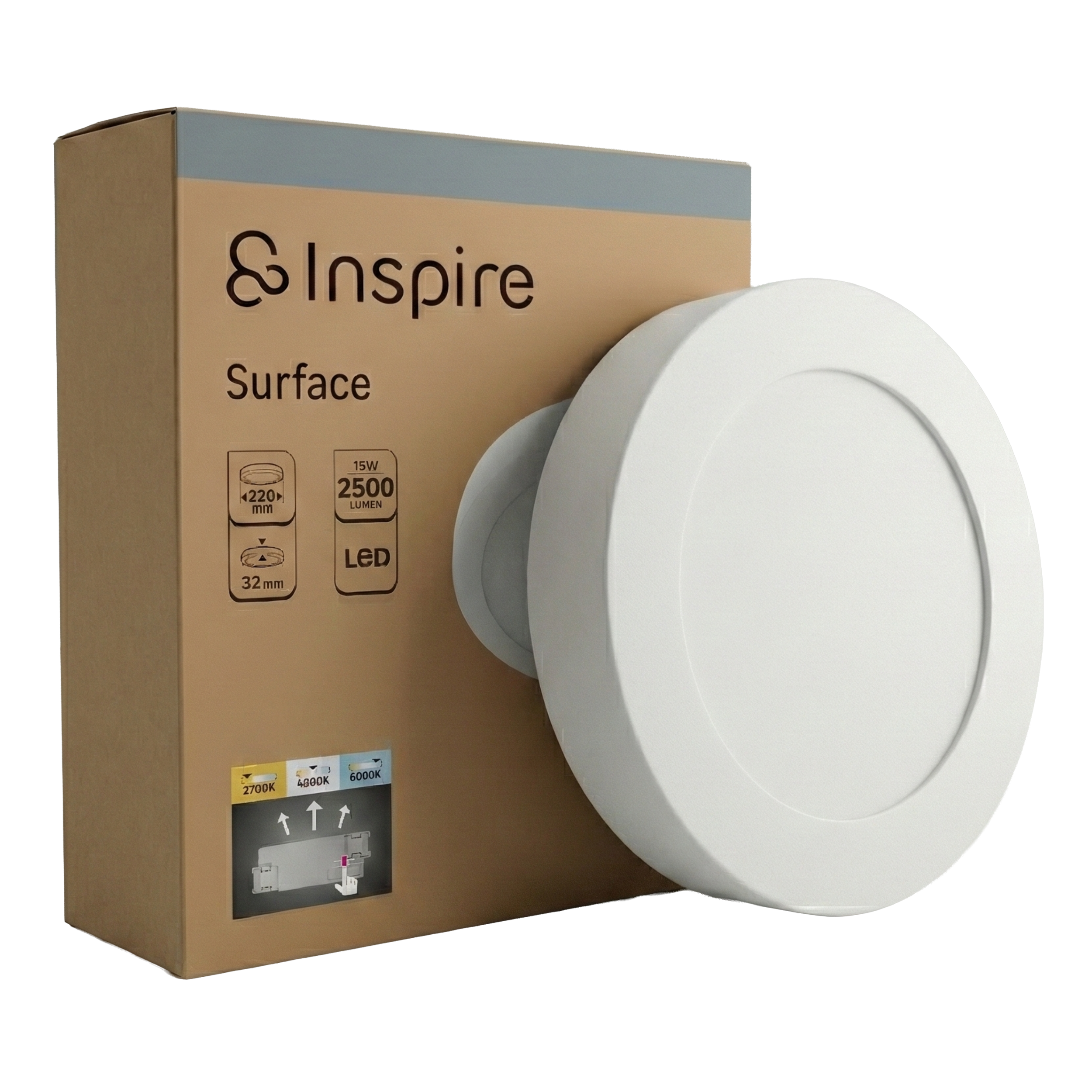Oprawa natynkowa Surface LED 2500 lm 15W barwa od ciepłej do zimnej 22 cm biała IP20 Inspire