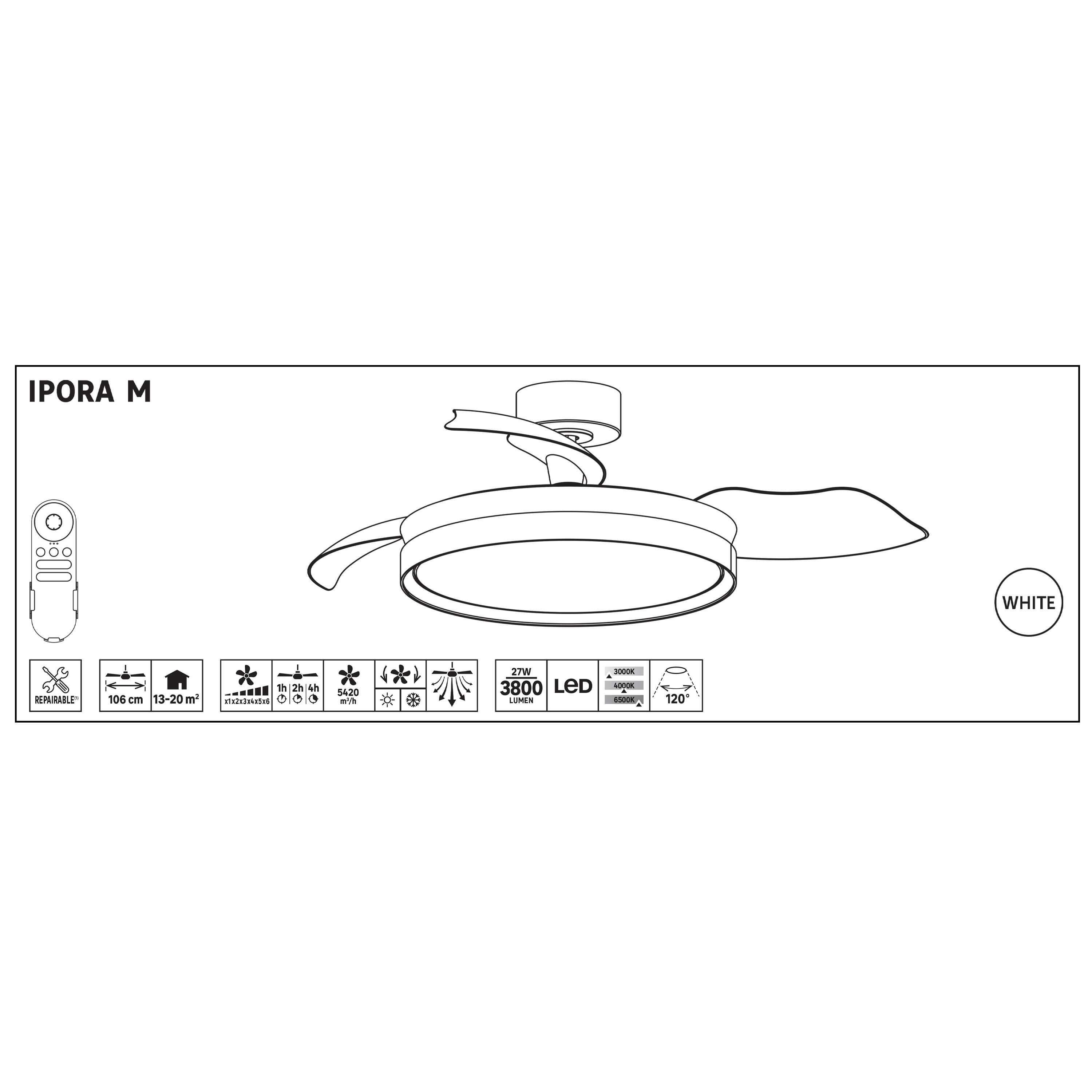 Ventilateur de plafond LED silencieux, Ipora M, 106 cm, blanc - 9