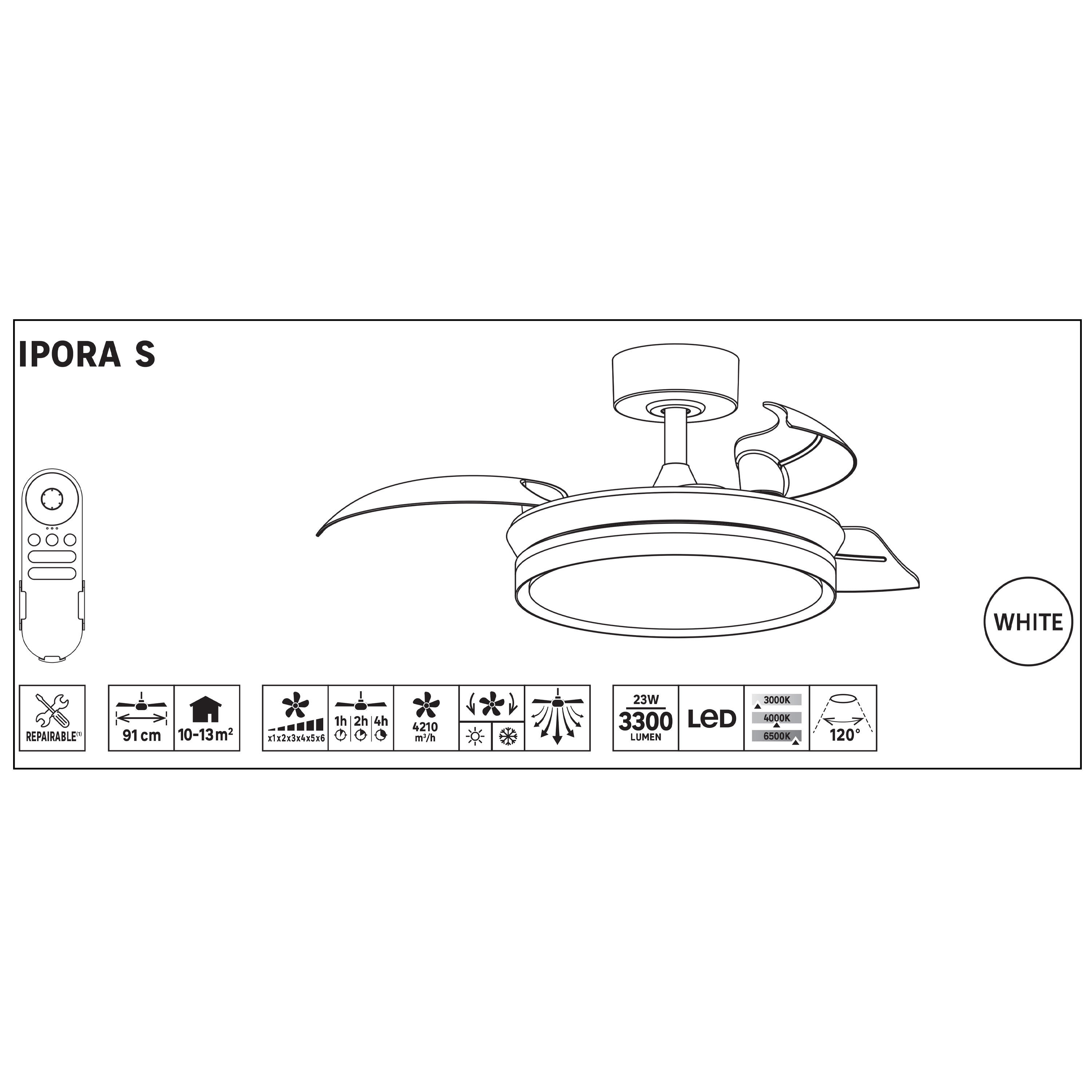 Ventilateur de plafond LED silencieux, Ipora S, 91 cm, blanc - 13