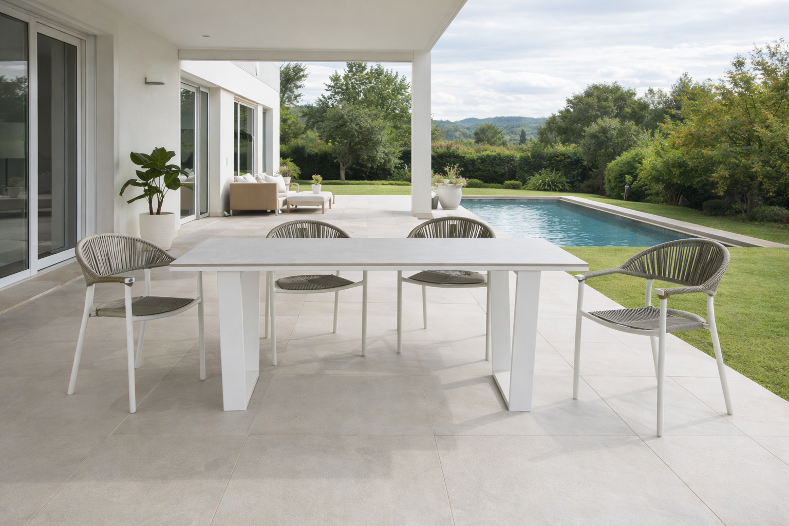Mesa de jardín de aluminio y cerámica Guiza blanco de 90x73x180 cm - 13