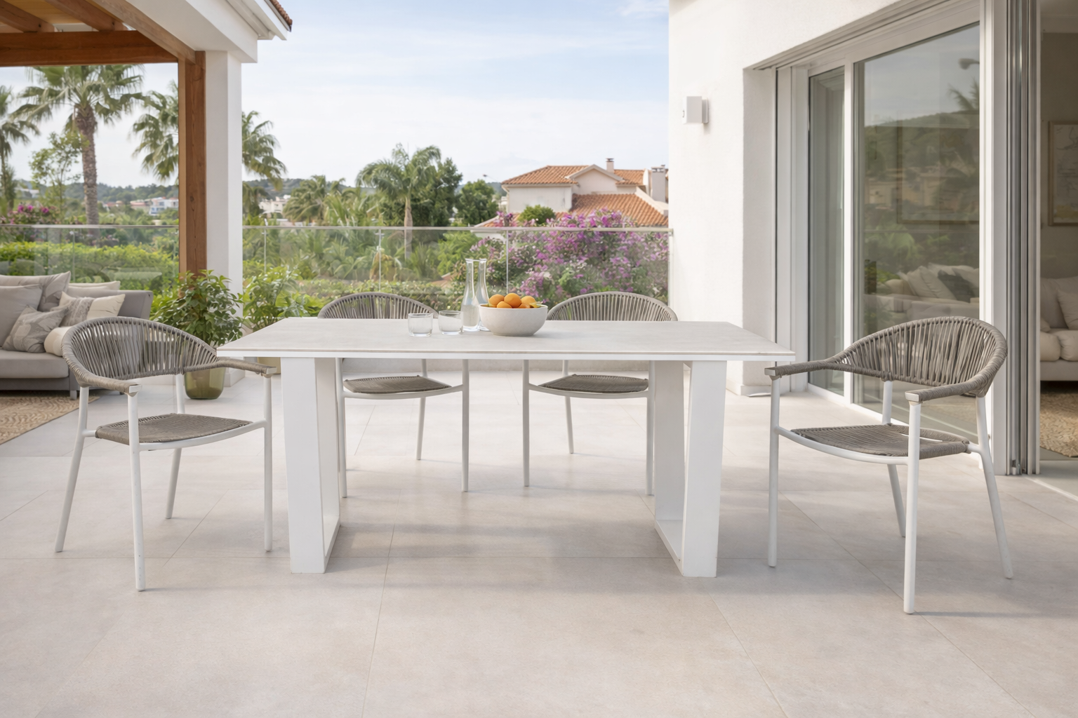 Mesa de jardín de aluminio y cerámica Guiza blanco de 90x73x180 cm - 12