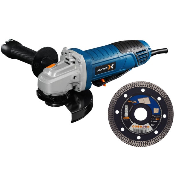 Kit Amoladora DEXTER con cable 800W + Disco diamante para cerámica DEXTER PRO ø115 mm