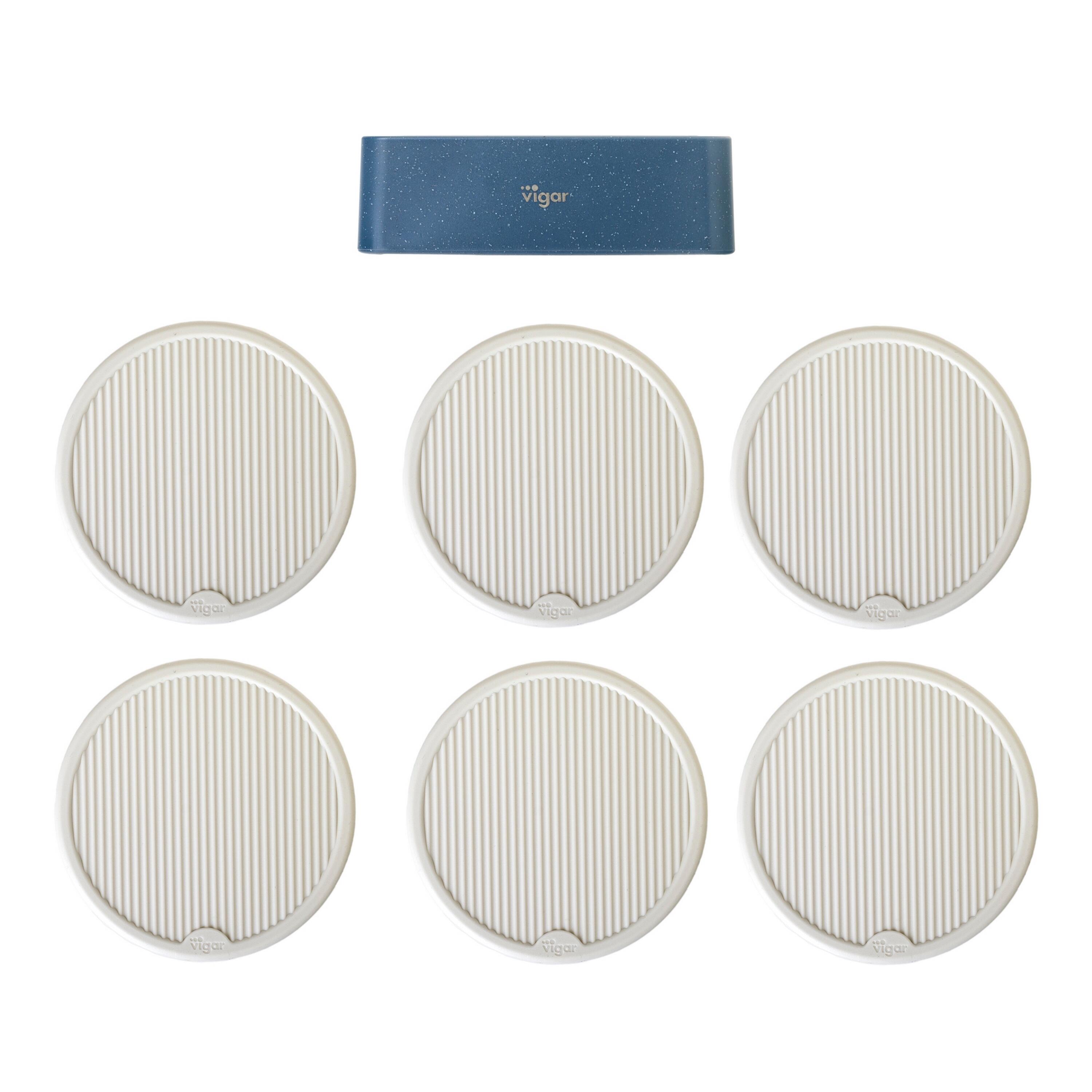 Pack de 6 posavasos minima de silicona con soporte blanco/azul