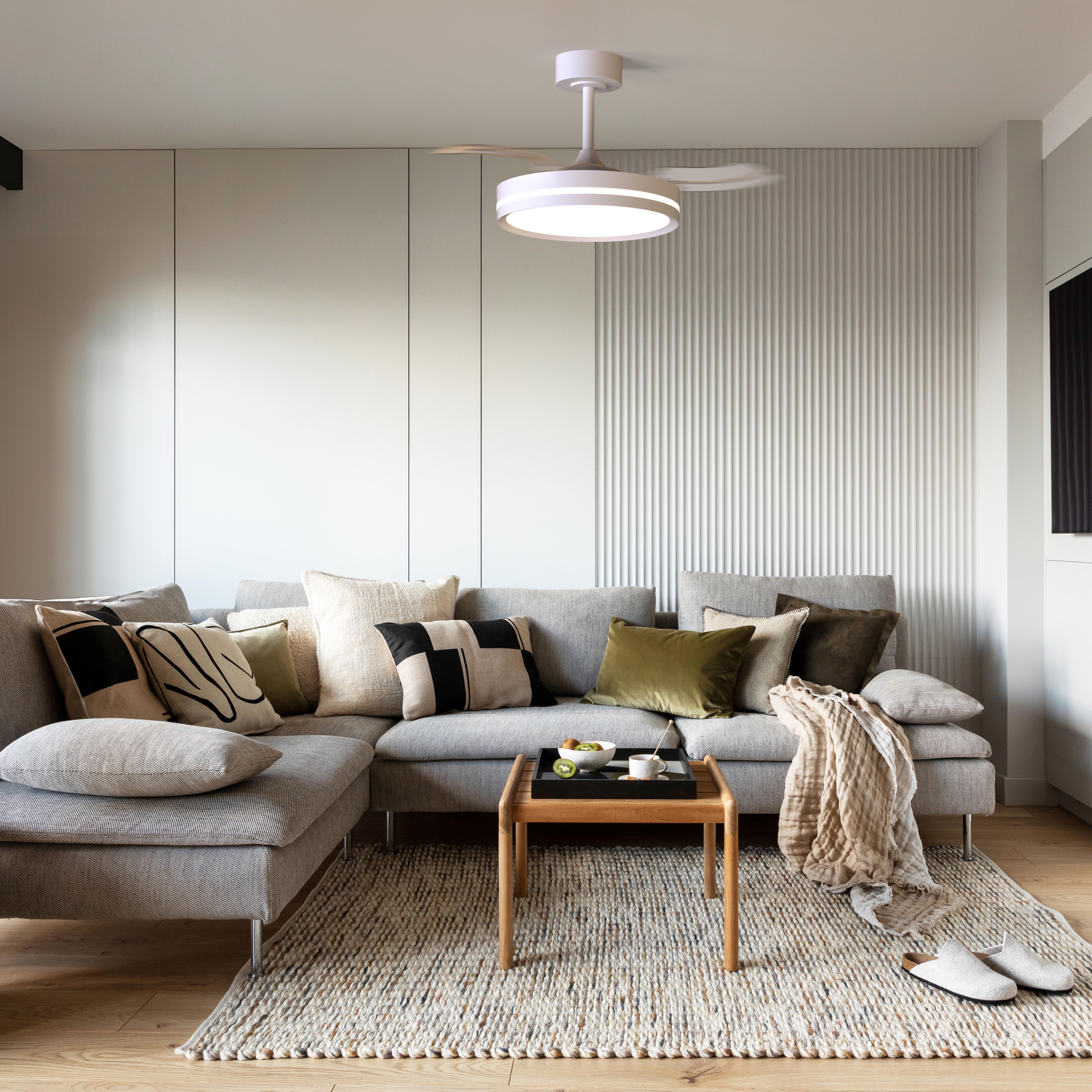 Ventilador de techo con luz silencioso DC 24W con mando ø91 cm Villena MANTRA blanco luz CCT 3 aspas retráctiles tipo lámpara| 6 velocidades| modo verano/invierno| temporizador| recomendado para <13m² - 3