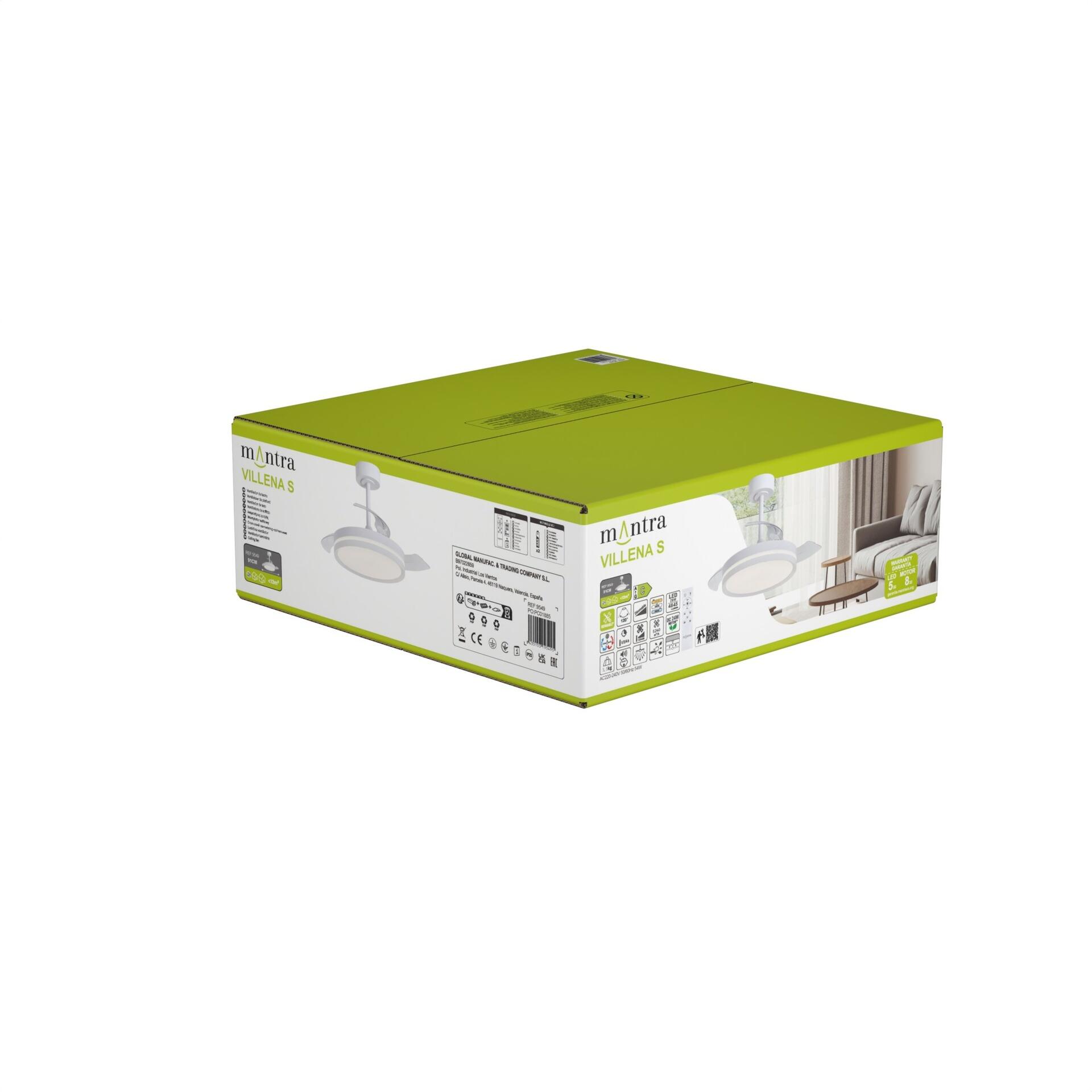 Ventilador de techo con luz silencioso DC 24W con mando ø91 cm Villena MANTRA blanco luz CCT 3 aspas retráctiles tipo lámpara| 6 velocidades| modo verano/invierno| temporizador| recomendado para <13m² - 8
