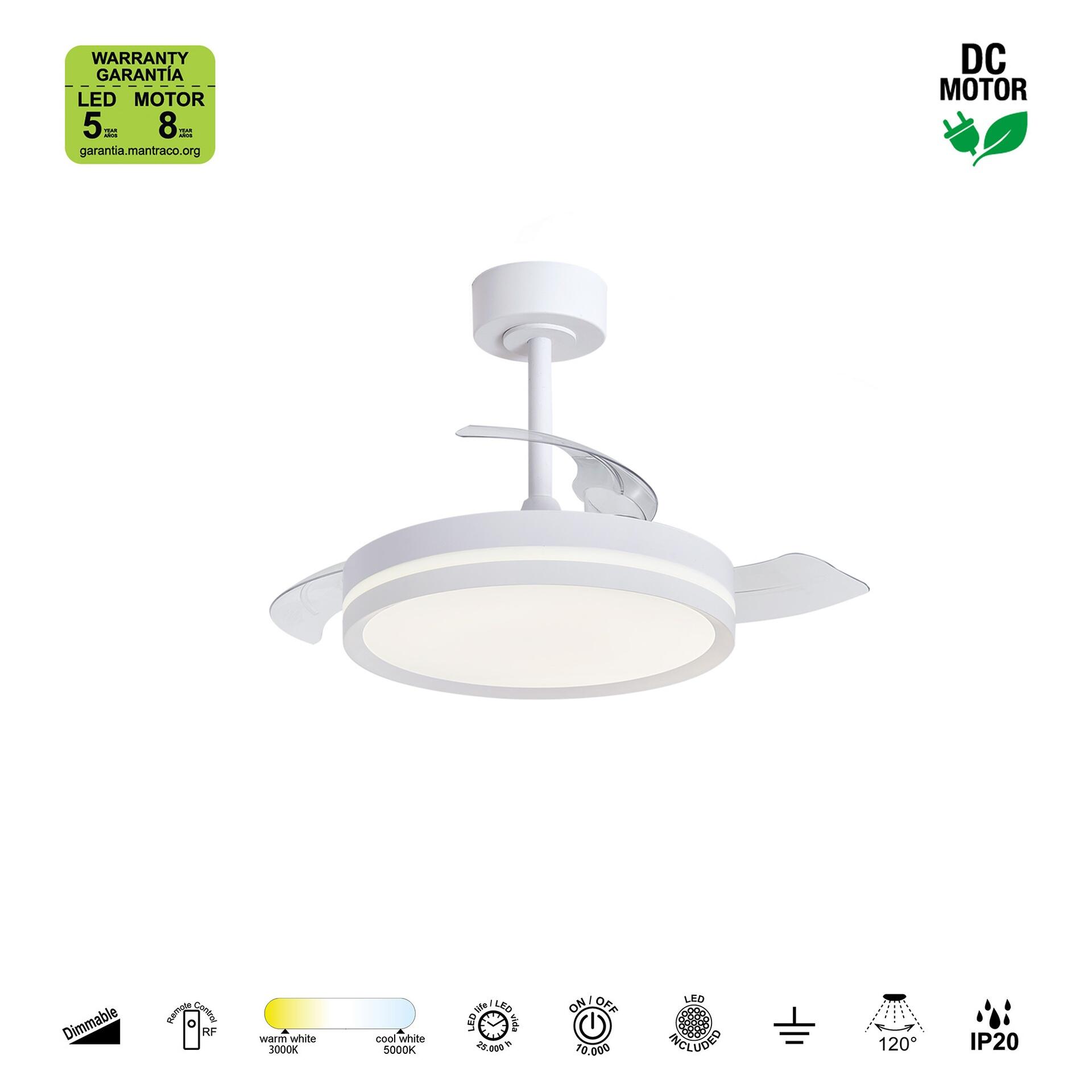 Ventilador de techo con luz silencioso DC 24W con mando ø91 cm Villena MANTRA blanco luz CCT 3 aspas retráctiles tipo lámpara| 6 velocidades| modo verano/invierno| temporizador| recomendado para <13m² - 10