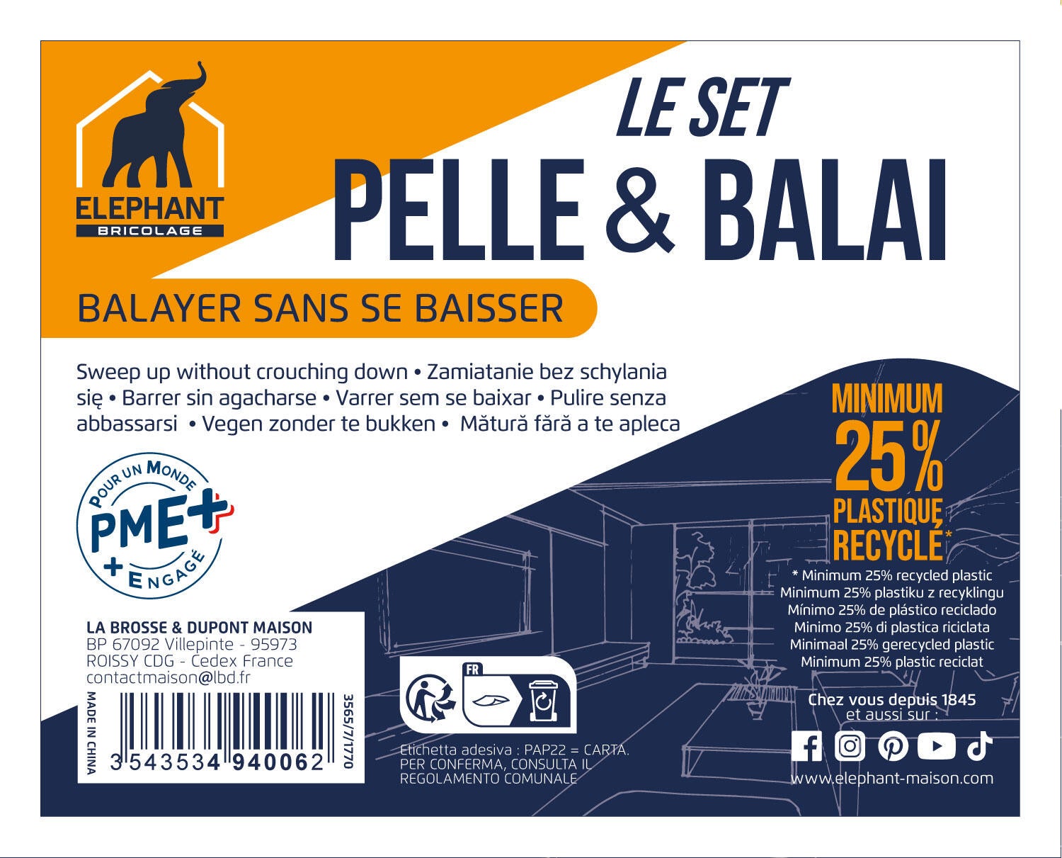 Pelle et balayette ELEPHANT Long manche bleu - 3