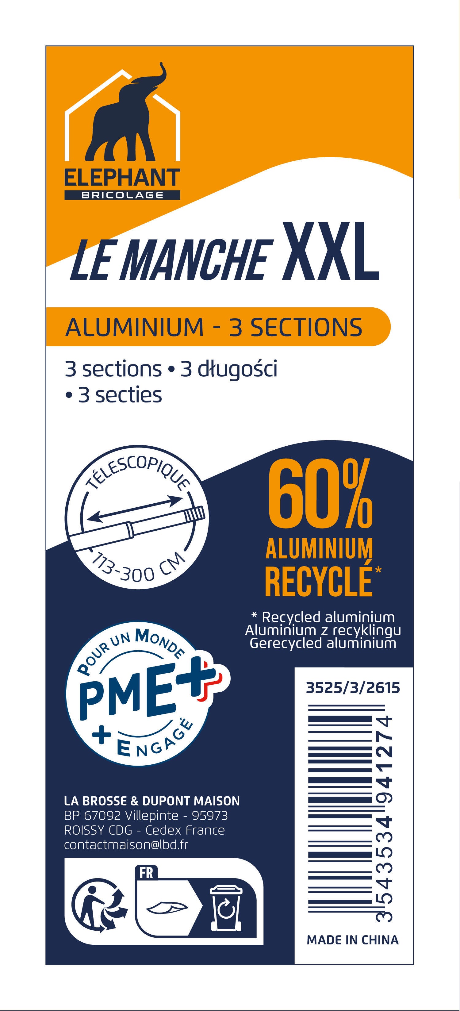 Manche à balai et à raclette en aluminium ELEPHANT Xxl, max 3m - 4