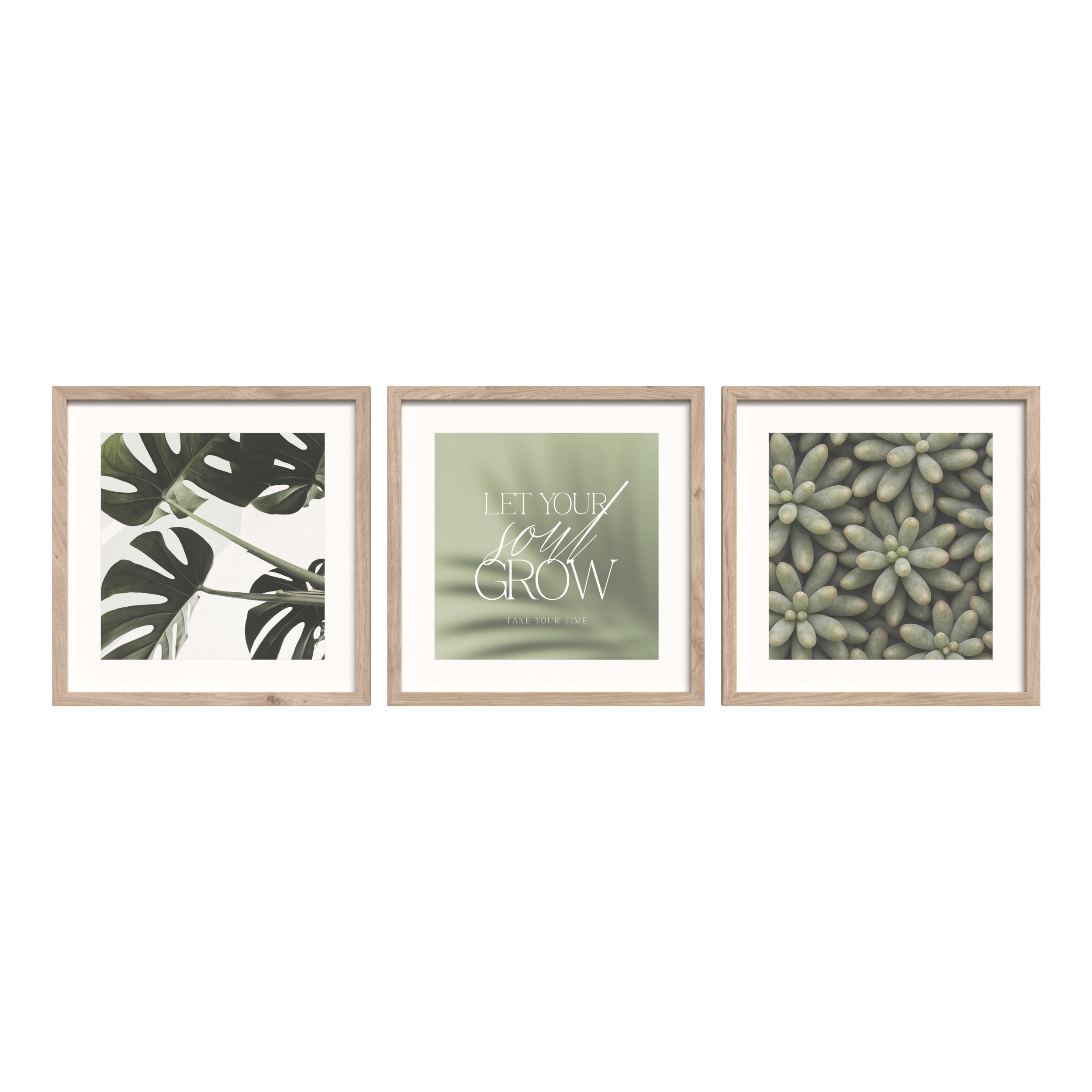 Tryptyk Botaniczny Soul Grow - Zestaw 3 obrazów Zielone Liście (3x 30x30 cm)
