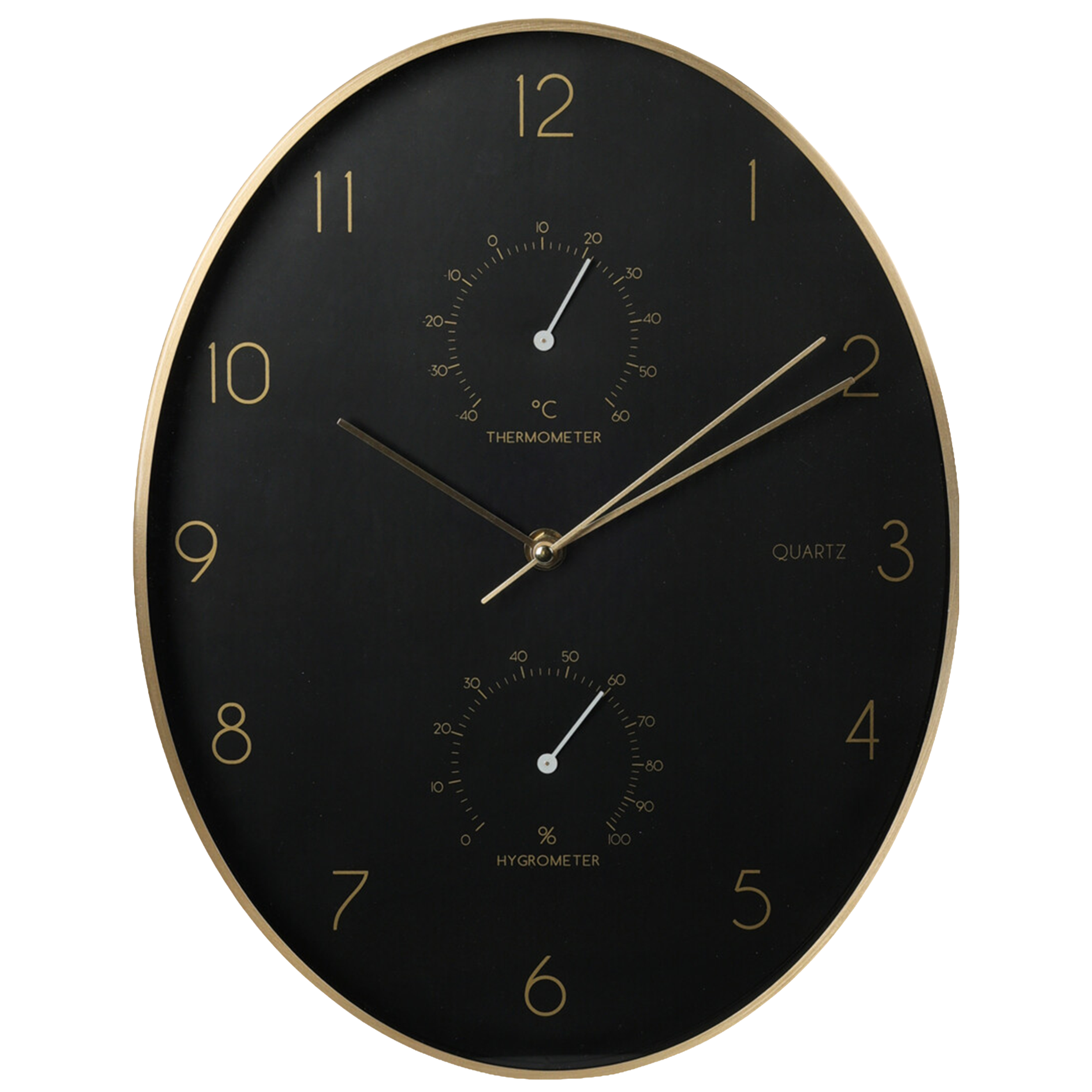 Zegar ścienny Loft Gold - Czarna Tarcza z Termometrem i Higrometrem śr. 34.5 cm