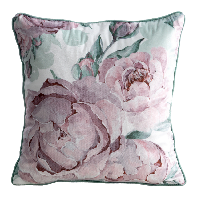 Poduszka welwetowa Piwonia różowo-zielona 45 x 45 cm