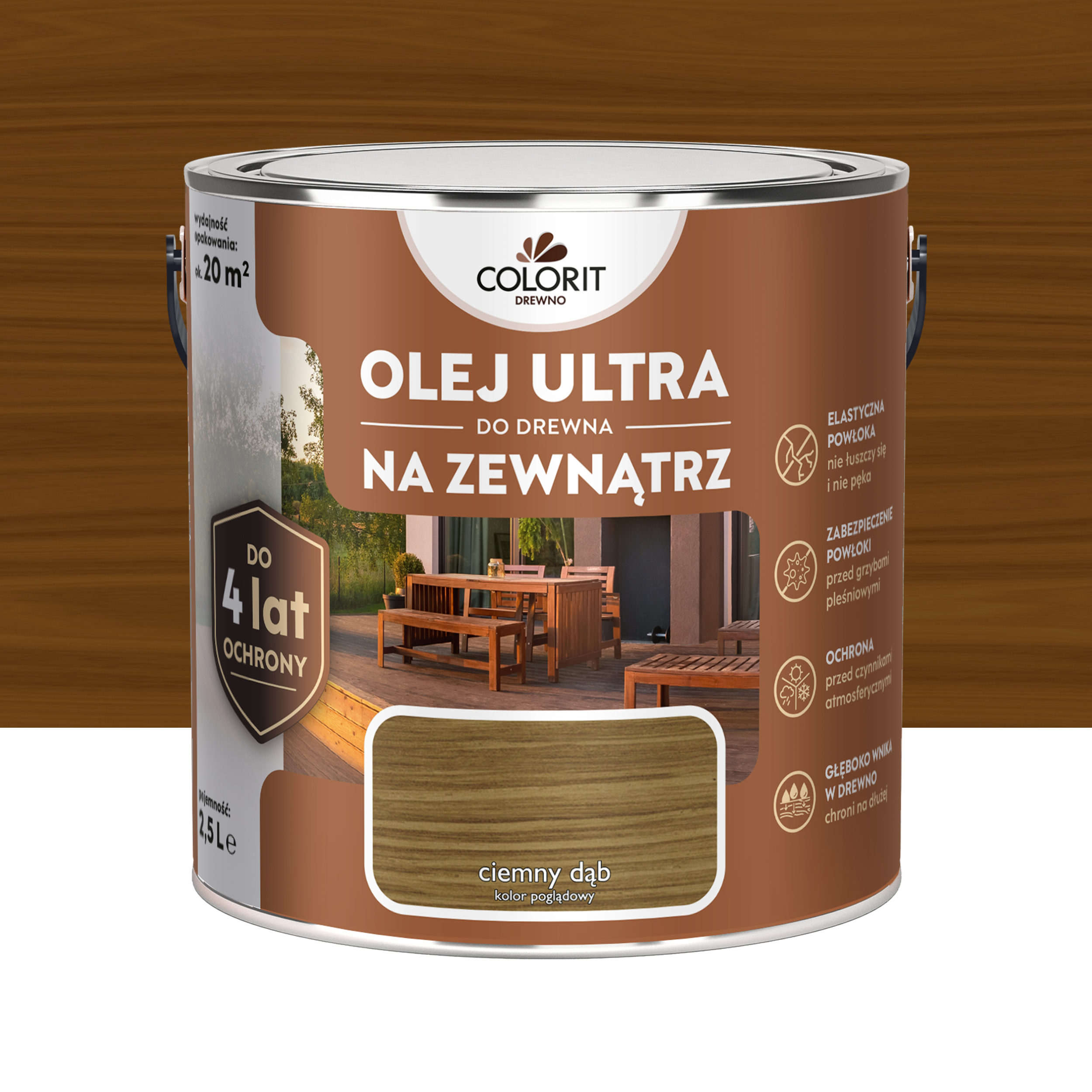 Olej Ultra do drewna na zewnątrz Colorit Ciemny Dąb 2.5L