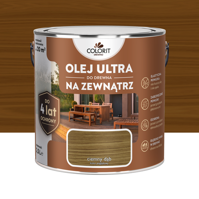 Olej Ultra do drewna na zewnątrz Colorit Ciemny Dąb 2.5L