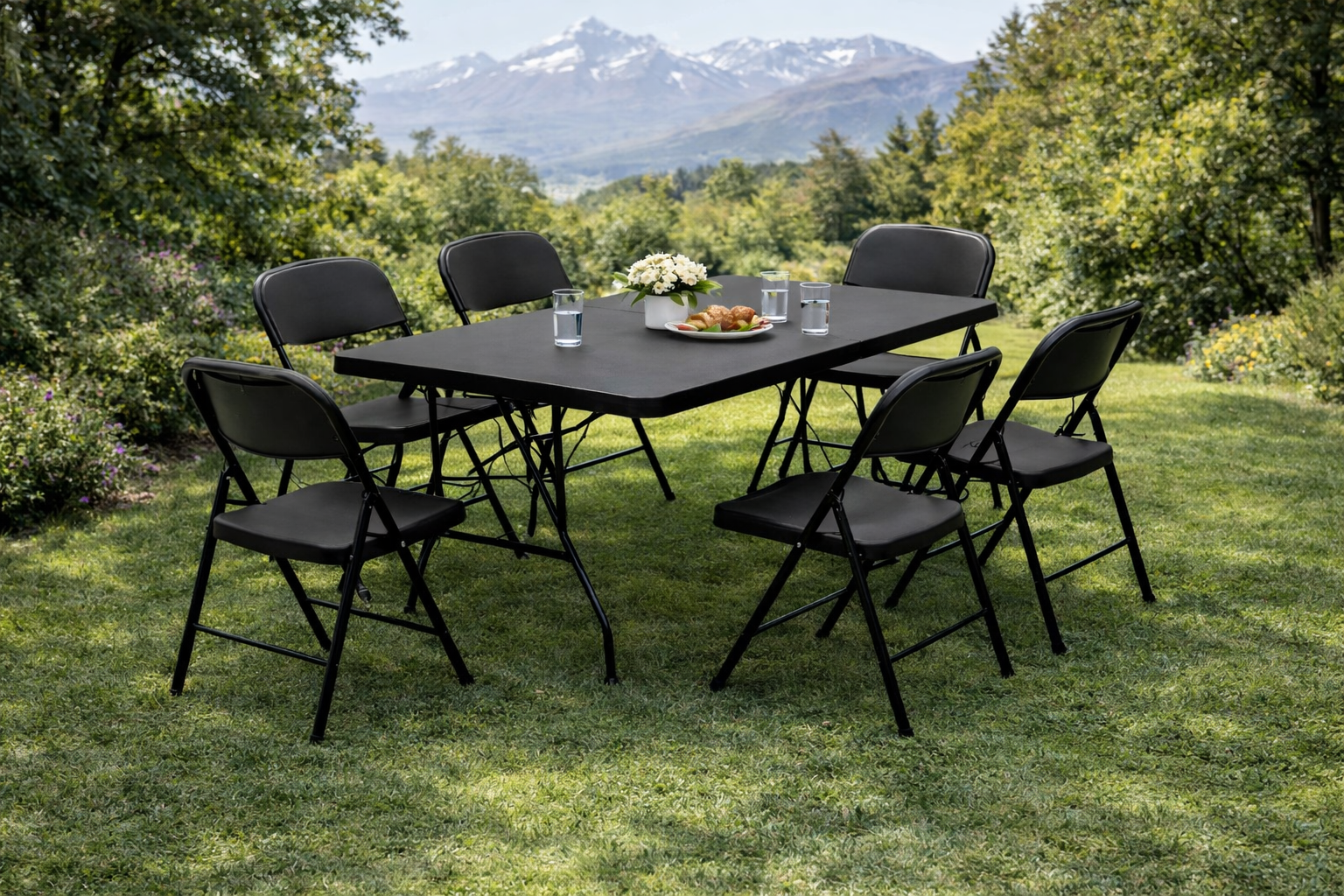 Conjunto de exterior catering de 6 plazas en color negro