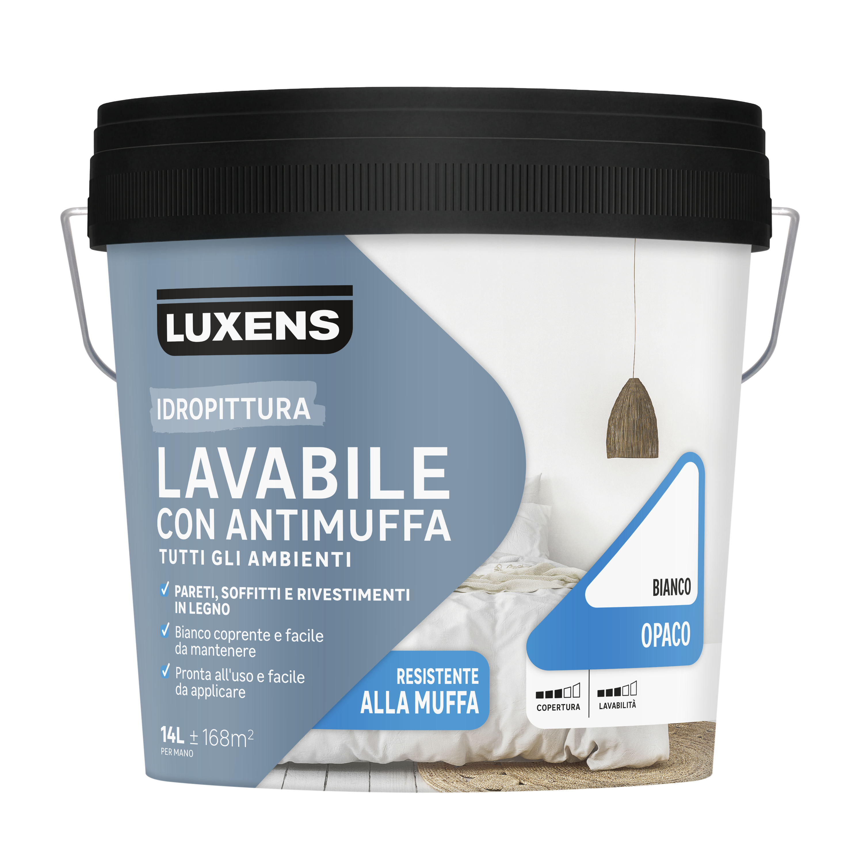 Pittura per interni per parete e soffitto antimuffa, LUXENS Extra Opaca bianco opaco, 14 L - 8
