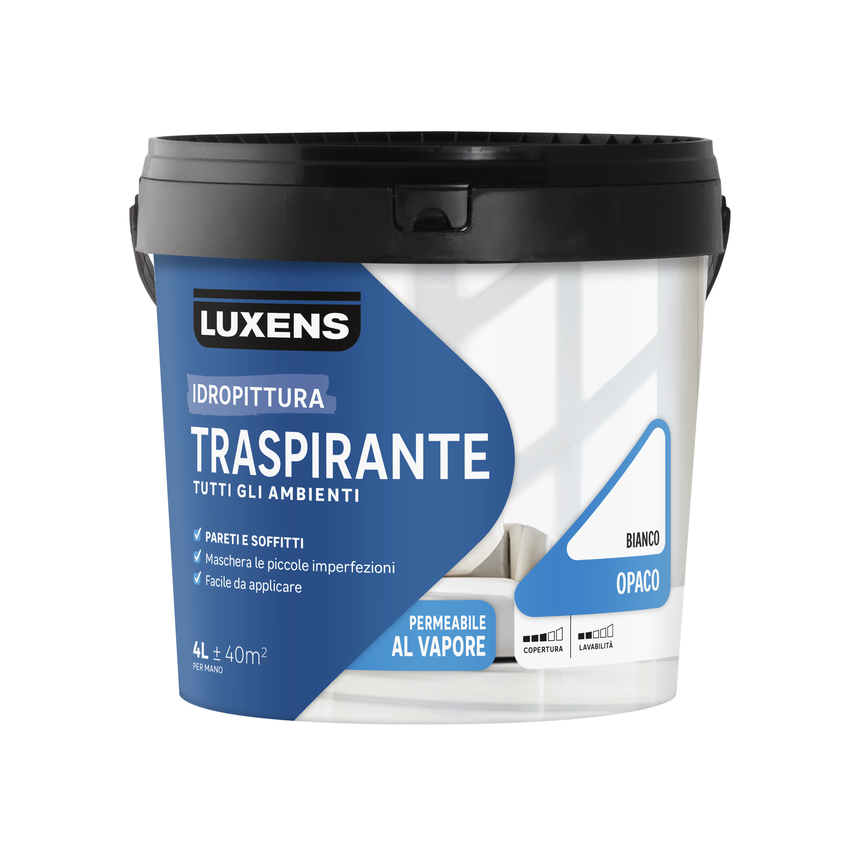 Pittura per interni per parete e soffitto e parete e soffitto traspirante, LUXENS Bagni&Cucine bianco opaco, 4 L - 5