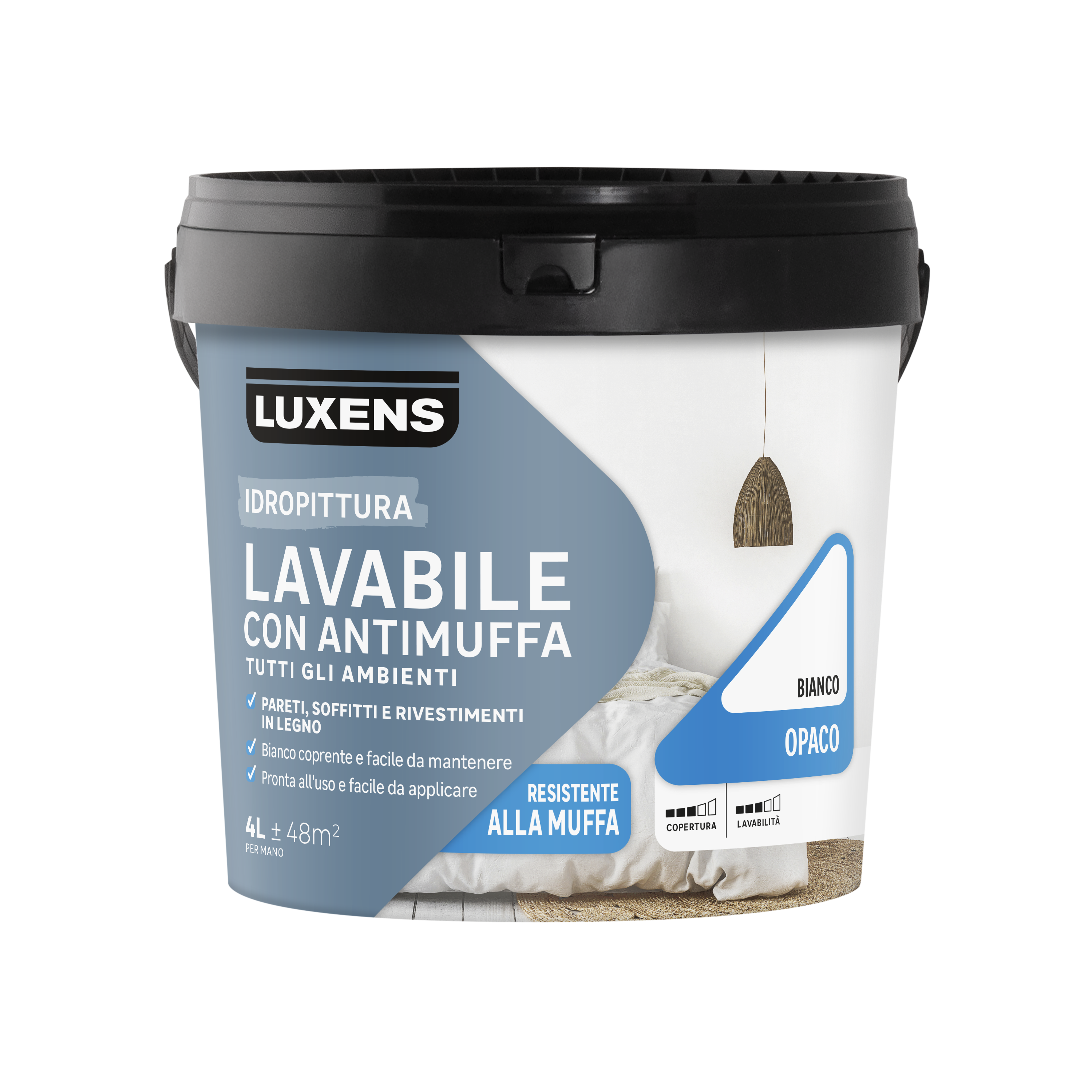 Pittura per interni per parete e soffitto e parete e soffitto antimuffa, LUXENS Extra Opaca bianco opaco, 4 L - 7