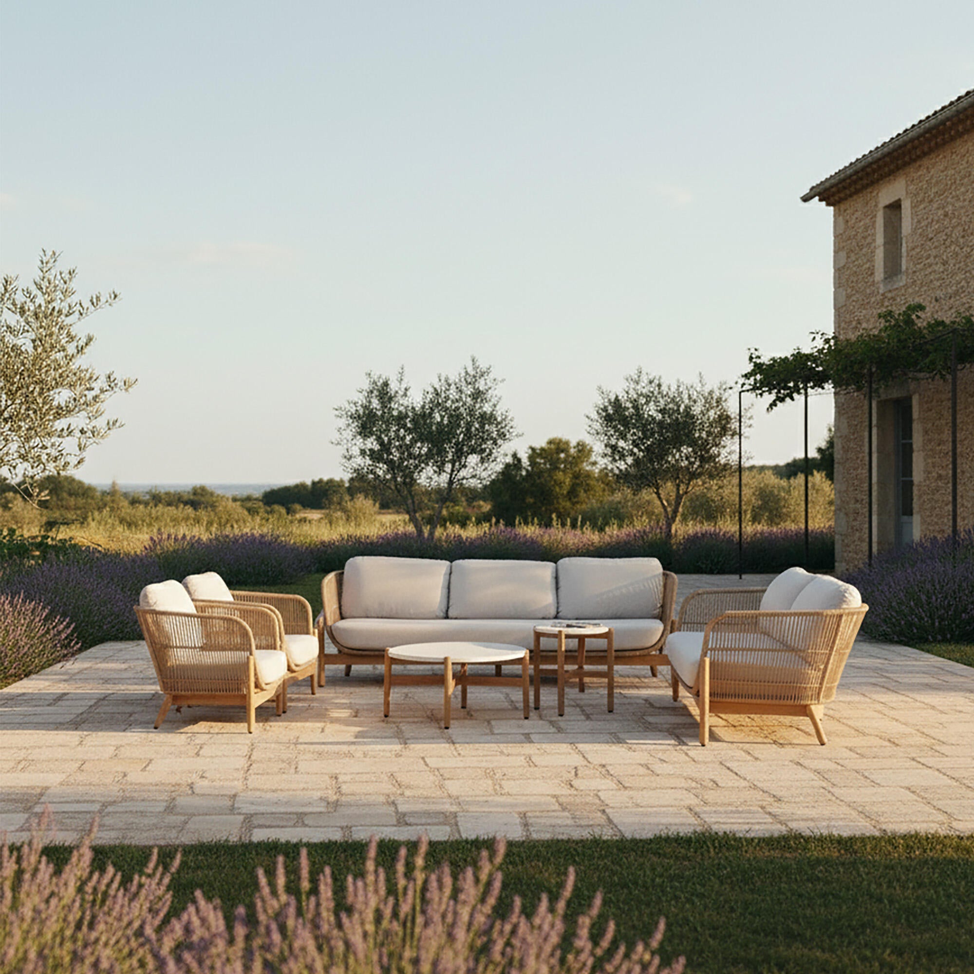 Conjunto de porche de jardín provenza de acacia para 7 comensales