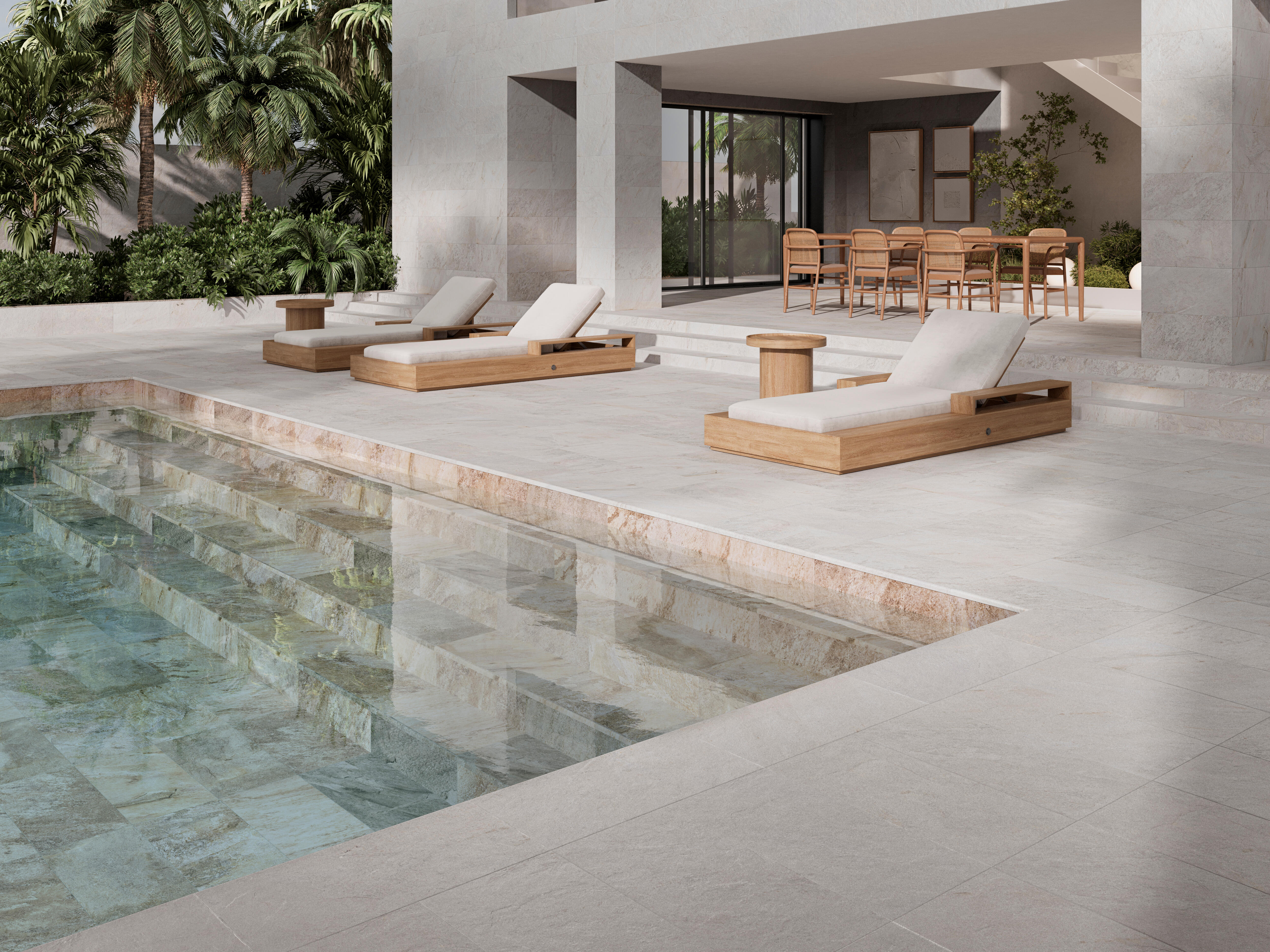 Suelo piscina porcelánico Alboran efecto piedra blanco 60x120 cm C3 ECOCERAMIC - 3