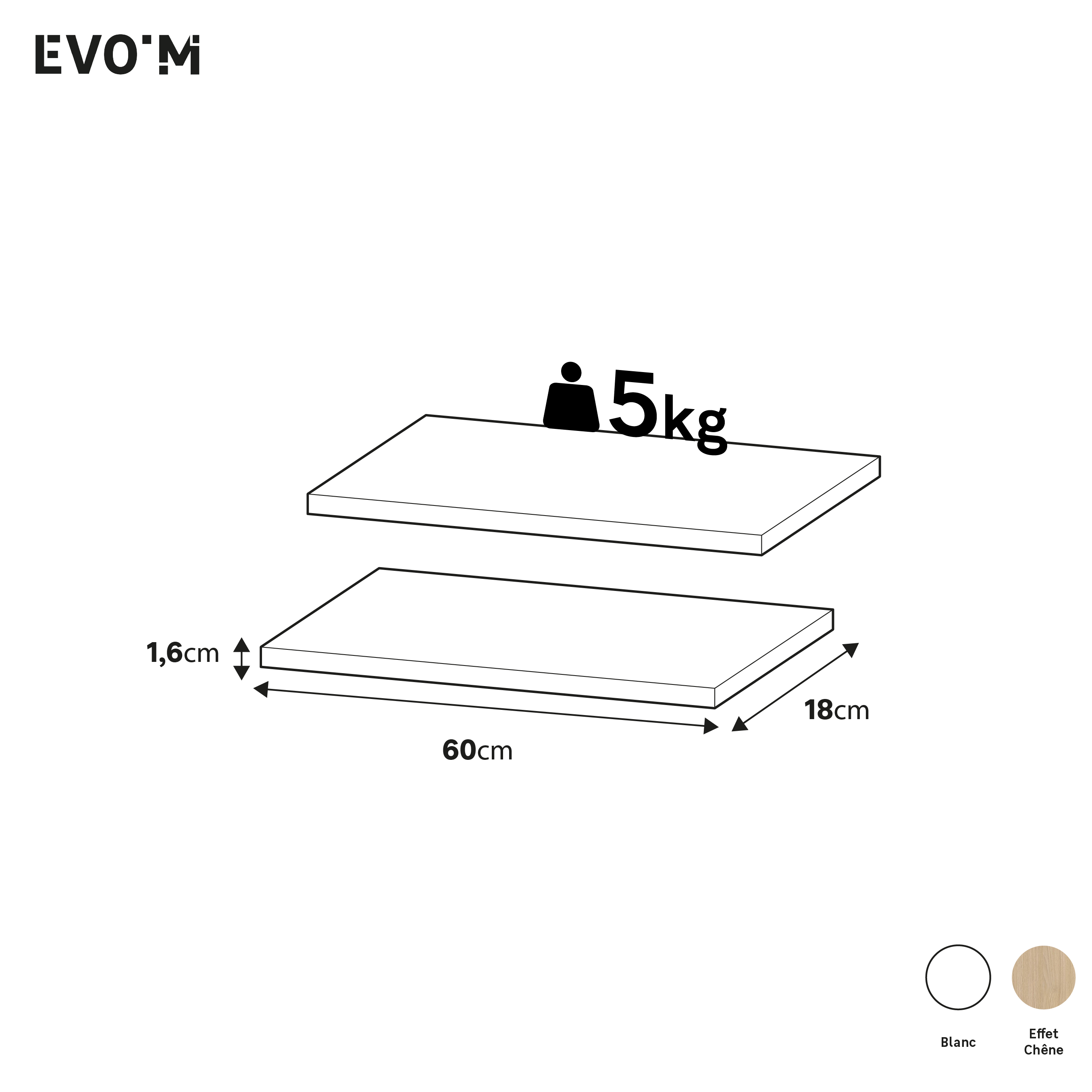Lot de 2 Etagères SPACEO Evo'M blanc pour caisson L.60 X P.18cm - 7